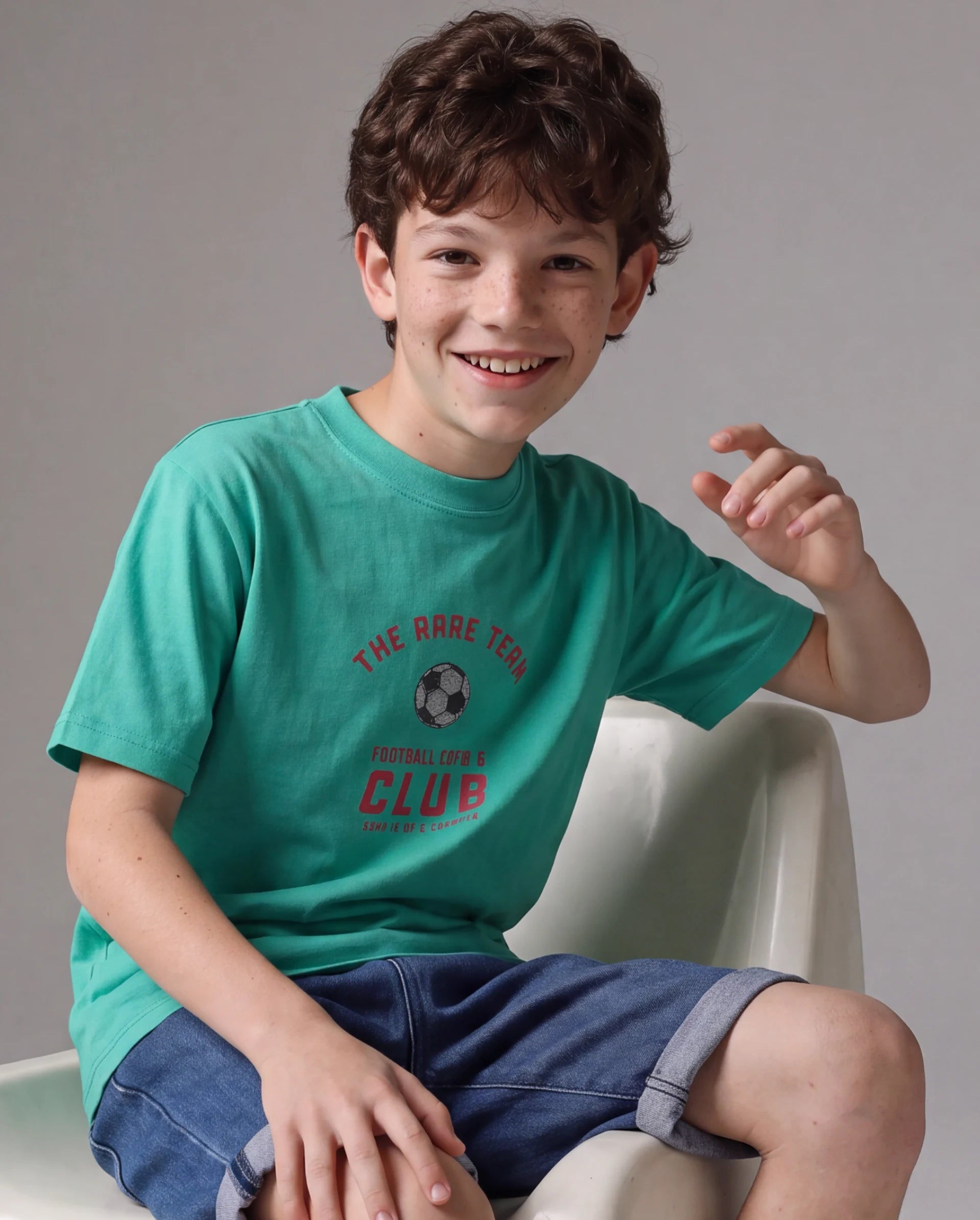 Rare Ones Kids Bill Light Teal Cotton Fabric Pull-On Regular Fit Graphic Print T-Shirt