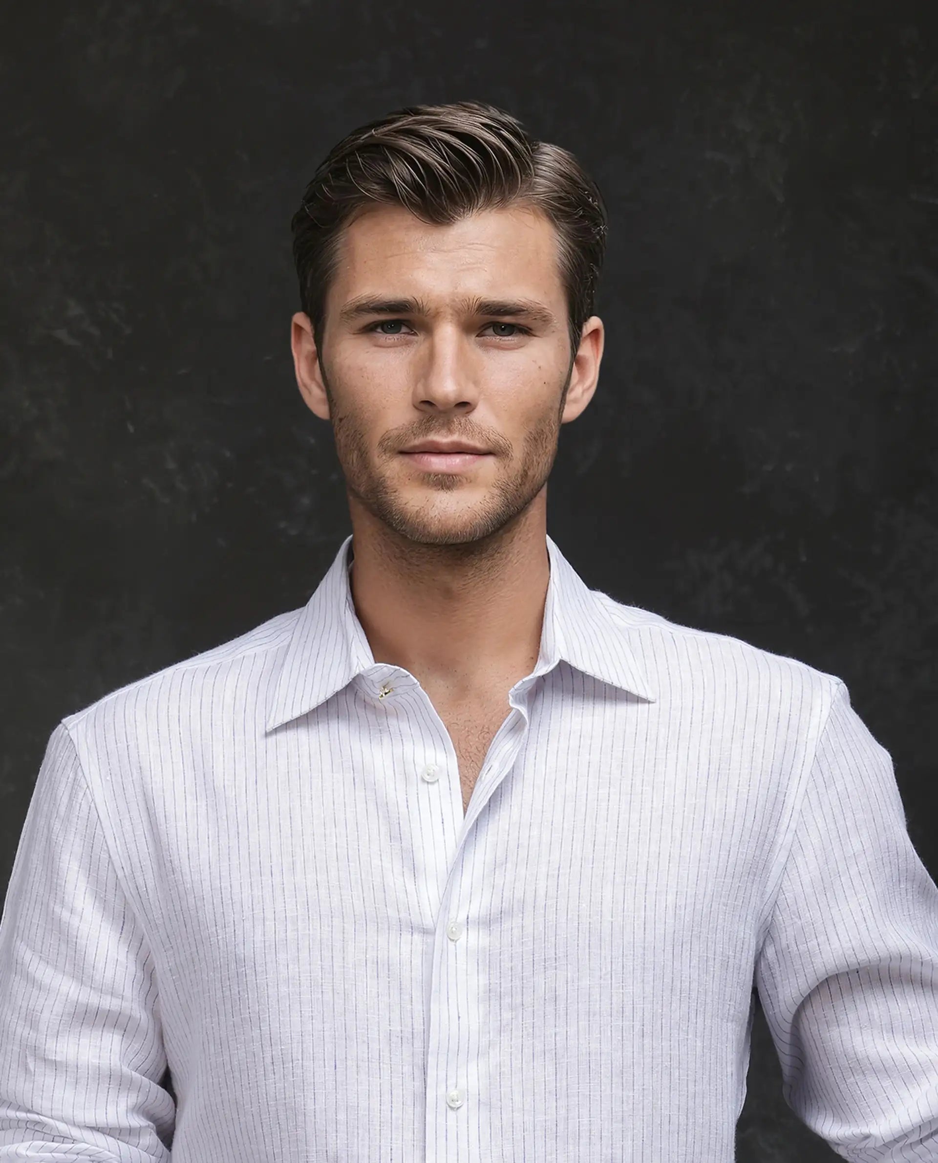 Rare Rabbit Men's Binc Blue Linen Blend Fabric Full Sleeve Spread Collar Regular Fit Striped Shirt