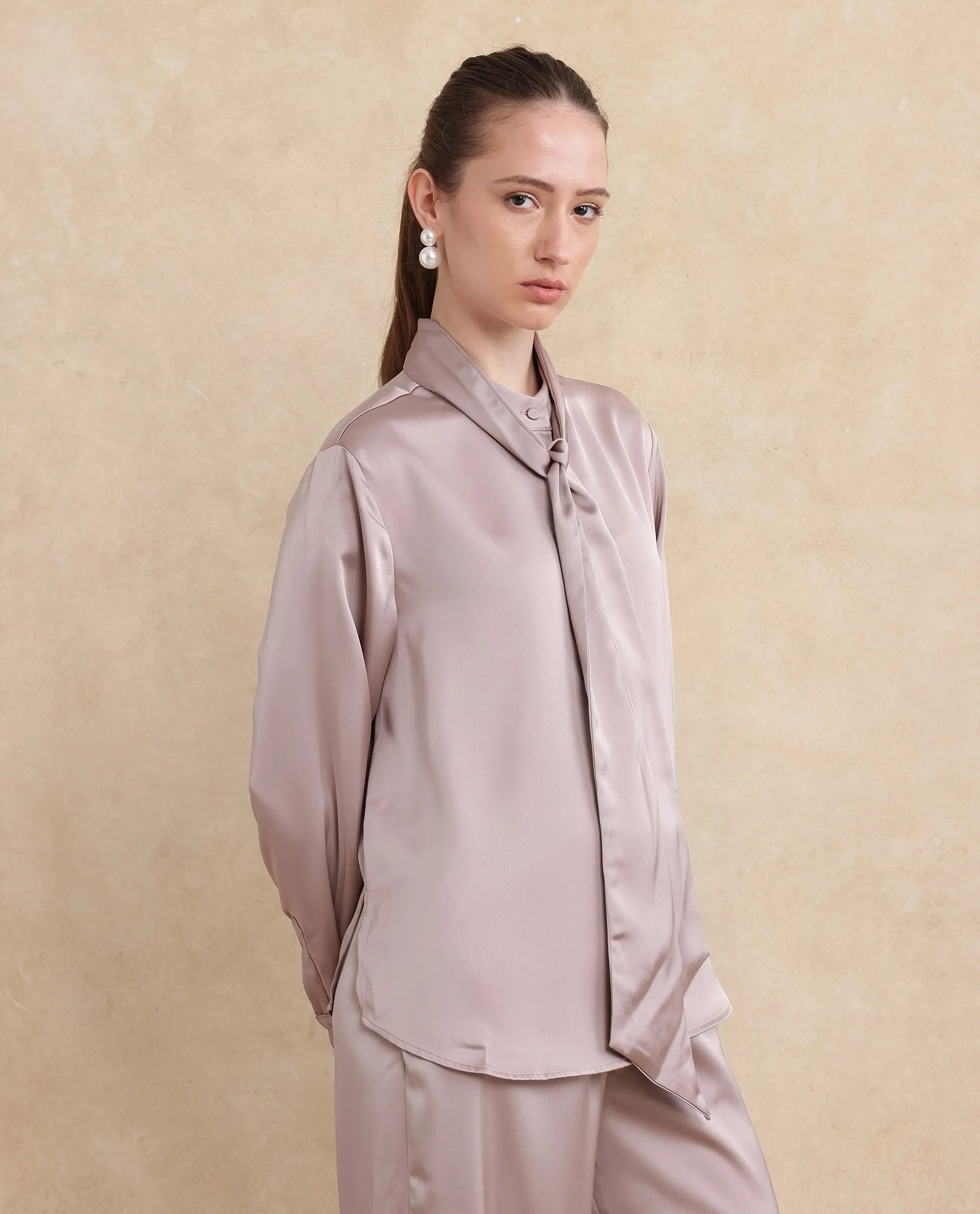 Rareism Women Bingol Dusky Beige Full Sleeve Plain Shirt