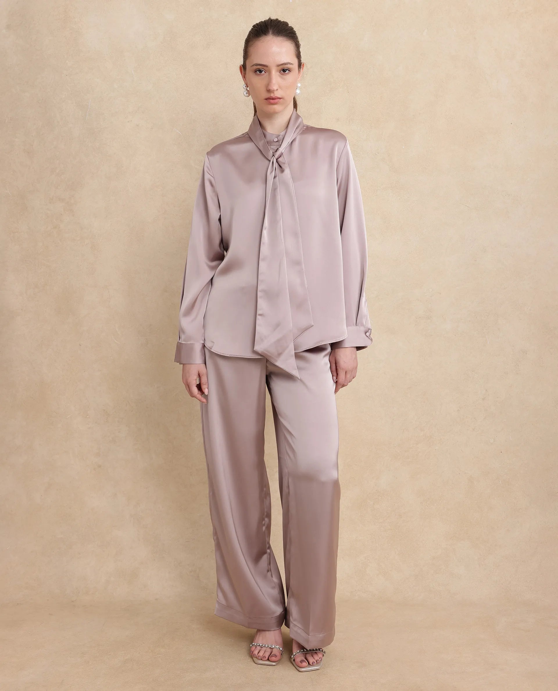 Rareism Women Bingol Dusky Beige Full Sleeve Plain Shirt