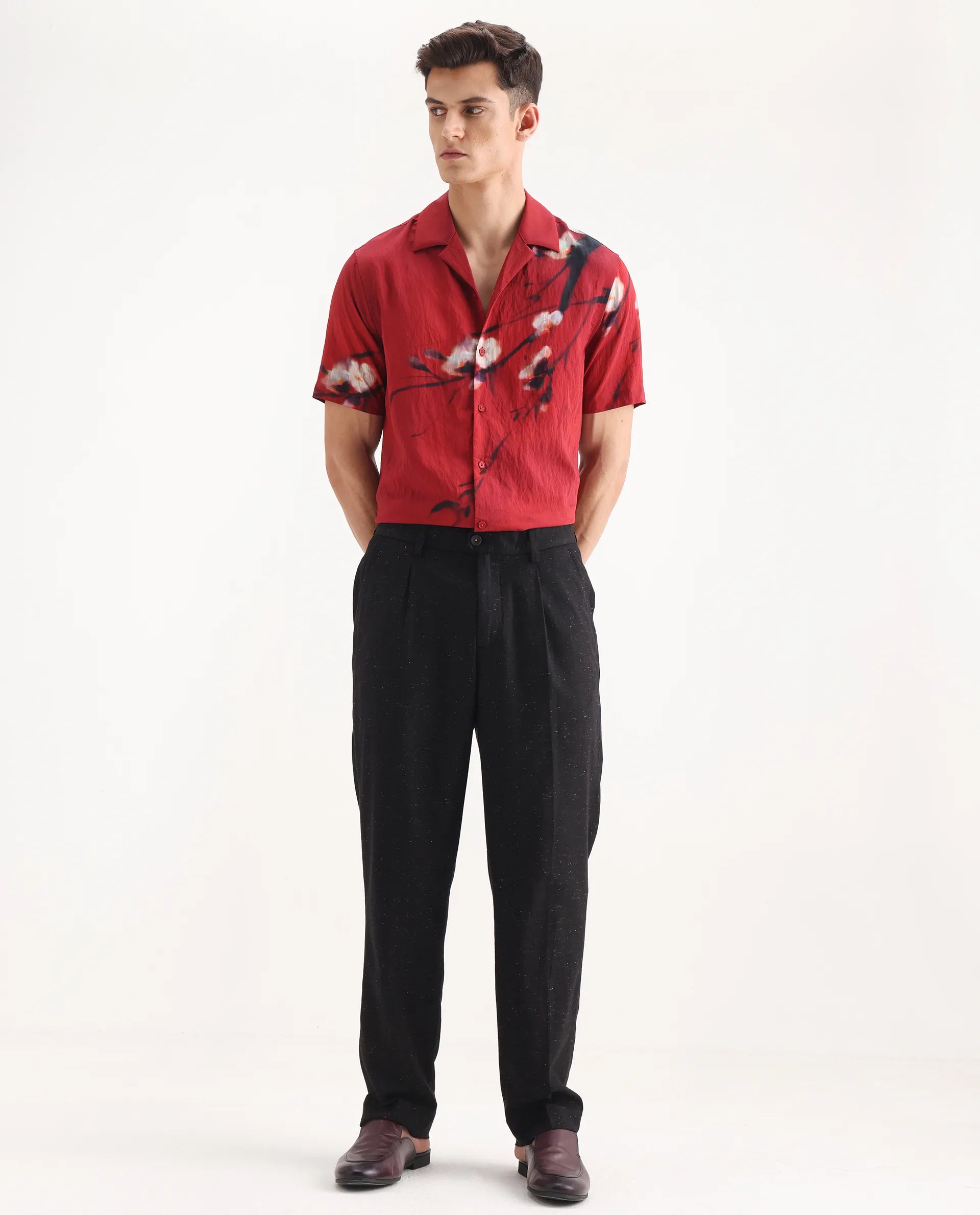 Rare Rabbit Men's Biot Black Cotton Blend Plain Relaxed Fit Trouser