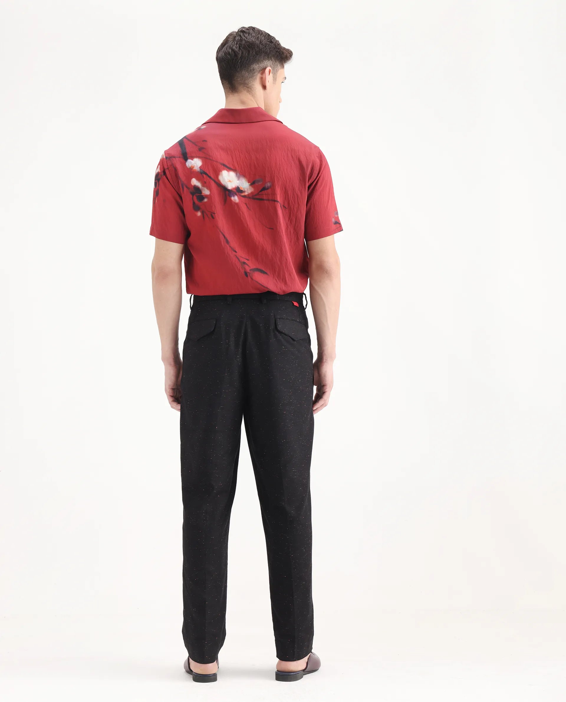 Rare Rabbit Men's Biot Black Cotton Blend Plain Relaxed Fit Trouser