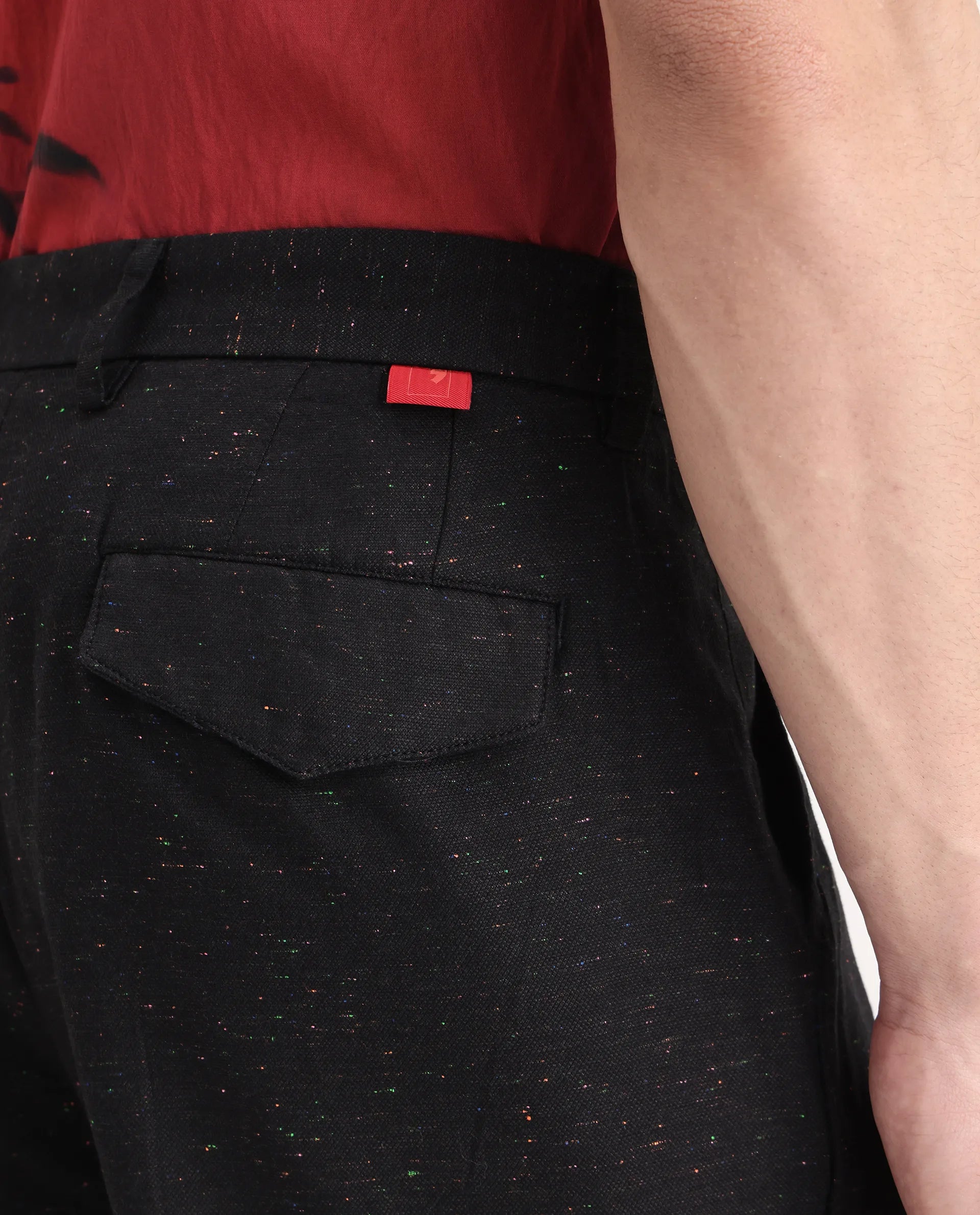 Rare Rabbit Men's Biot Black Cotton Blend Plain Relaxed Fit Trouser