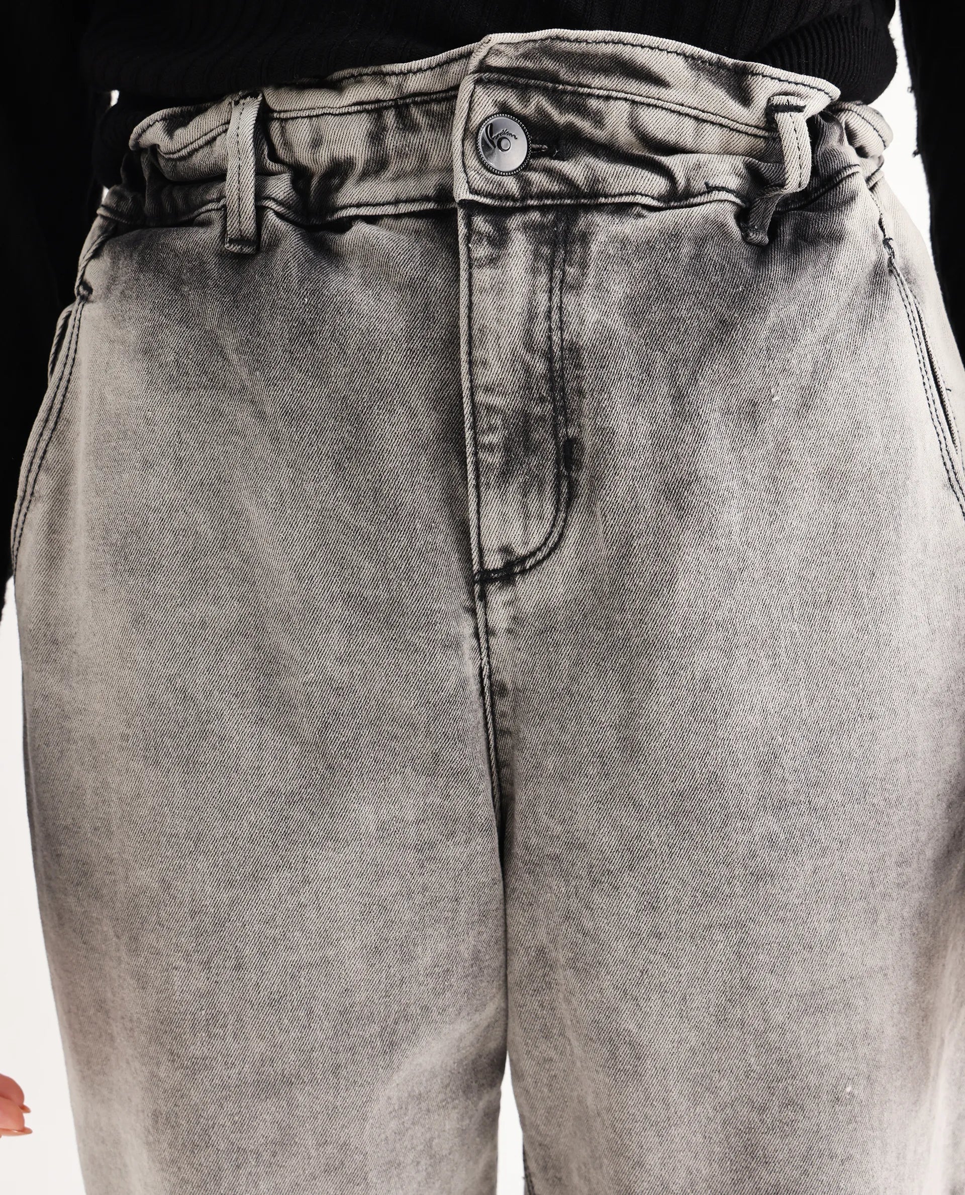 Rareism Women's Birdwing Black Cotton Blend Plain Ankle Length Tailored Jeans