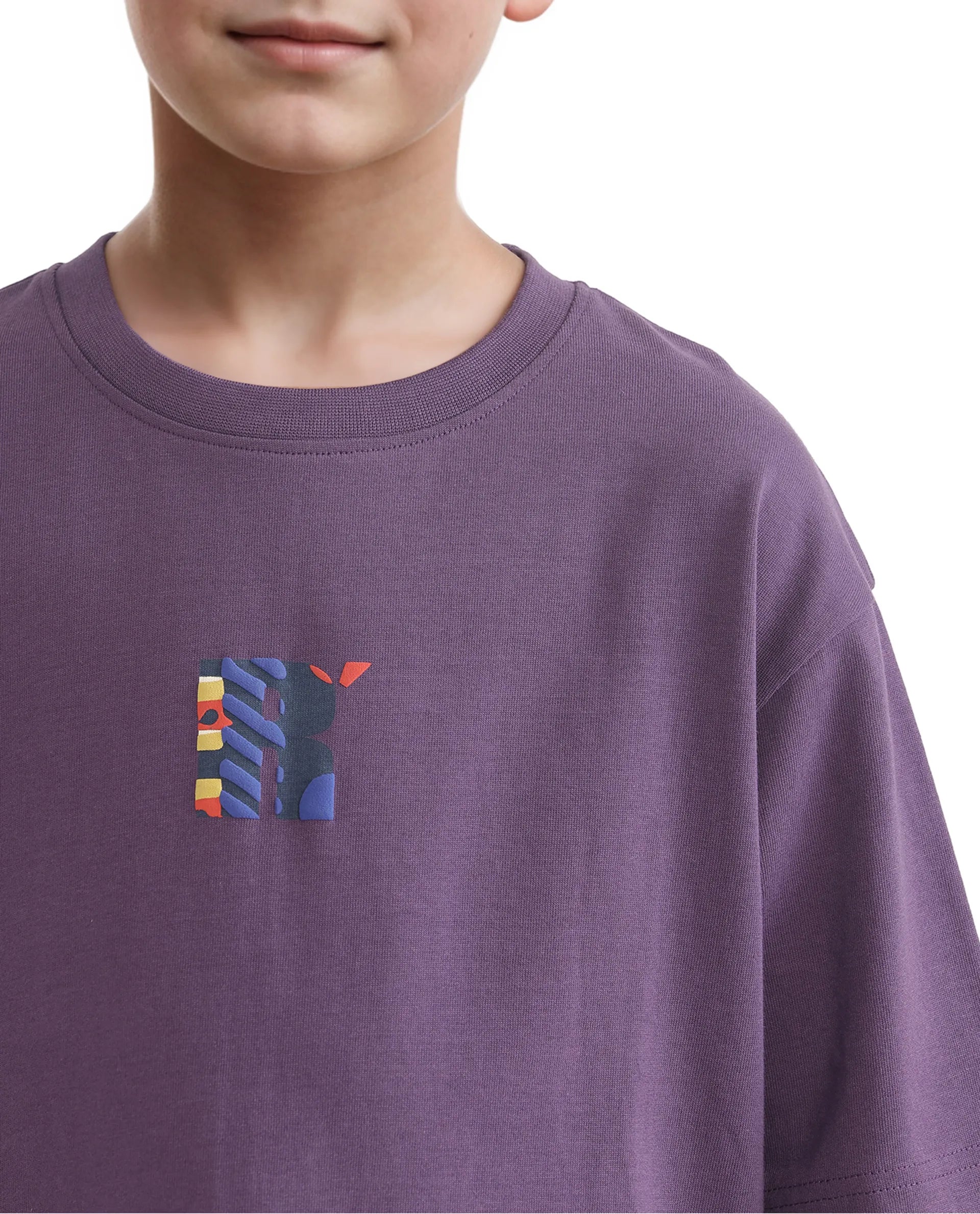 Rare Ones Kids Bjorn-K Dark Purple Cotton Half Sleeve Slip-On Printed Boxy Fit T-Shirt