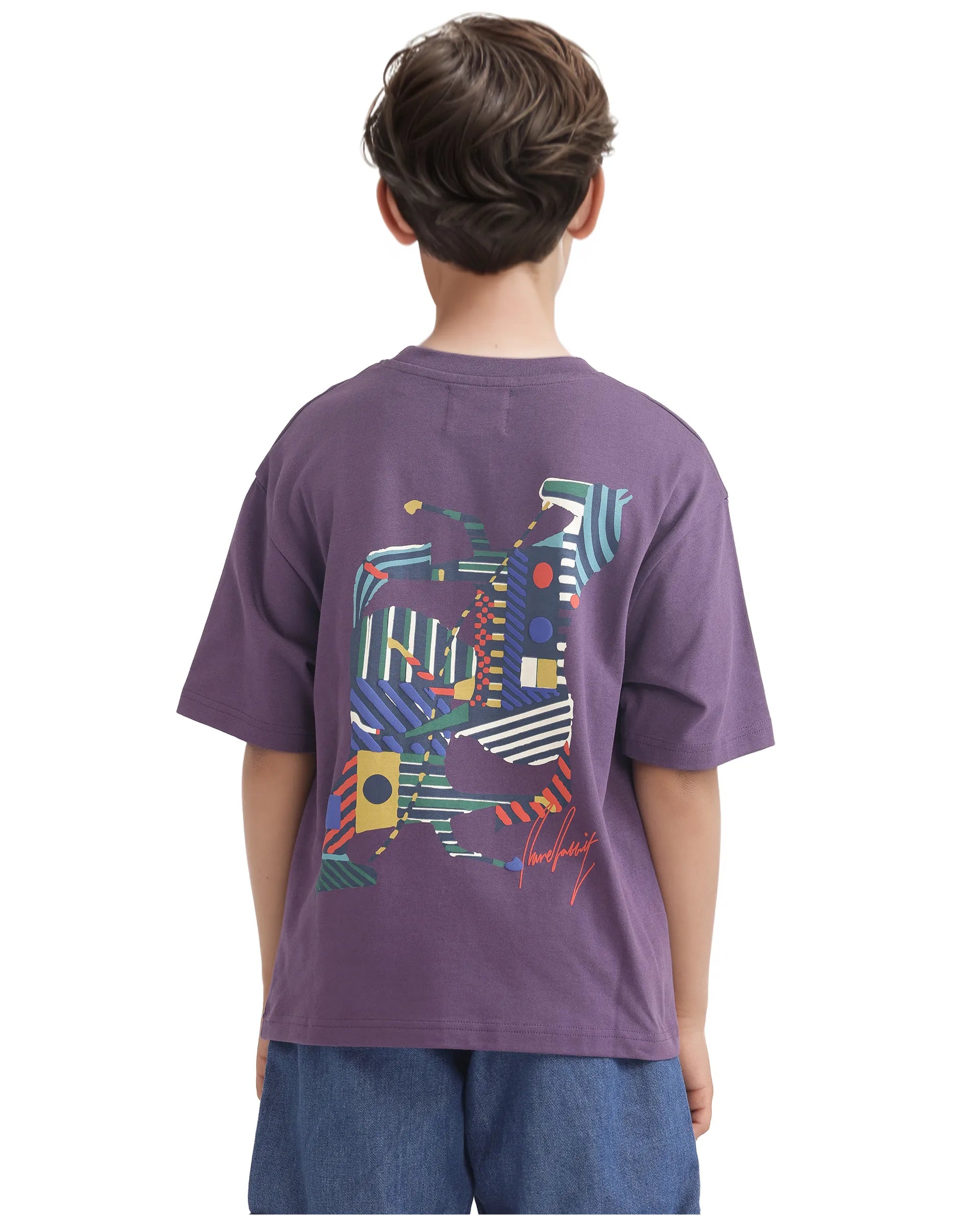 Rare Ones Kids Bjorn-K Dark Purple Cotton Half Sleeve Slip-On Printed Boxy Fit T-Shirt
