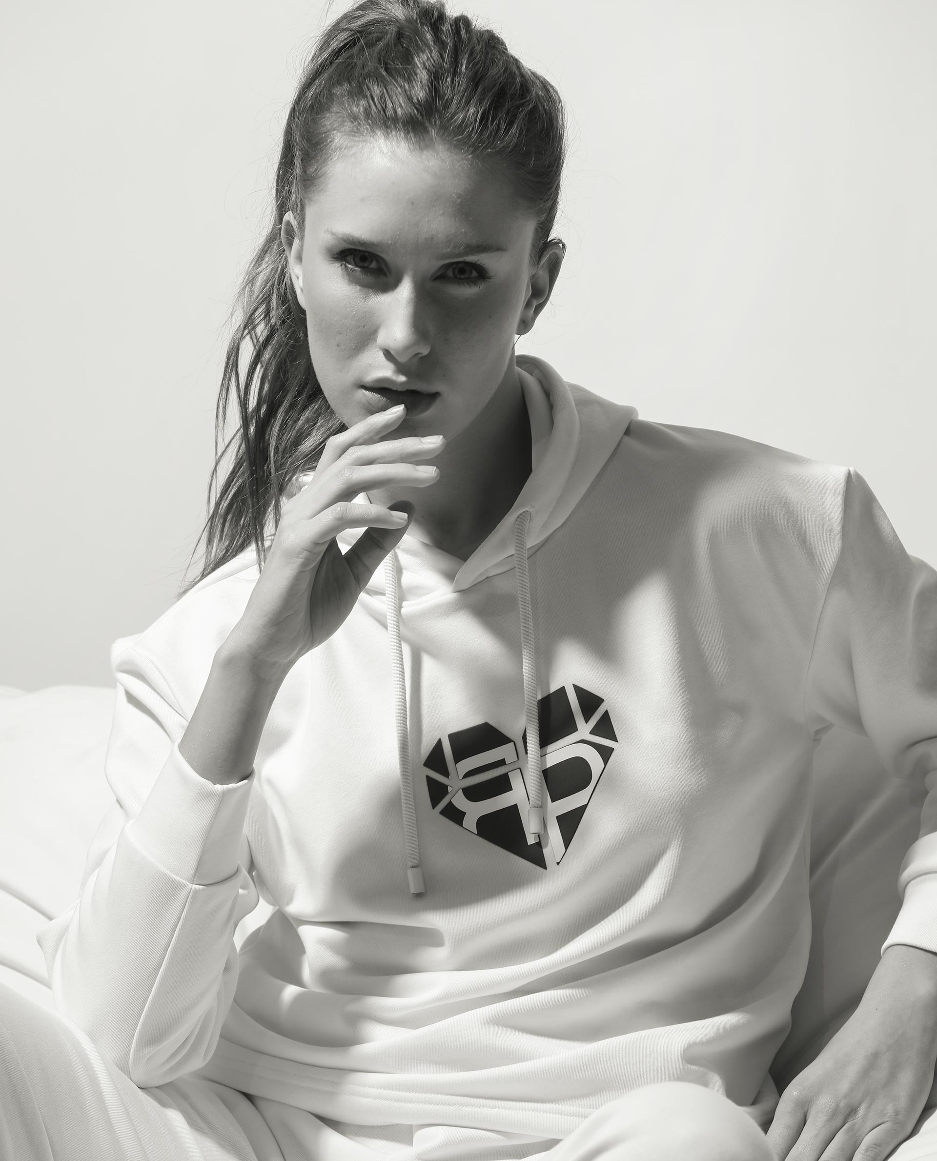 Rareism Women Blacher Off White Poly Cotton Fabric Regular Fit Full Sleeves Graphic Print Hooded Sweatshirt