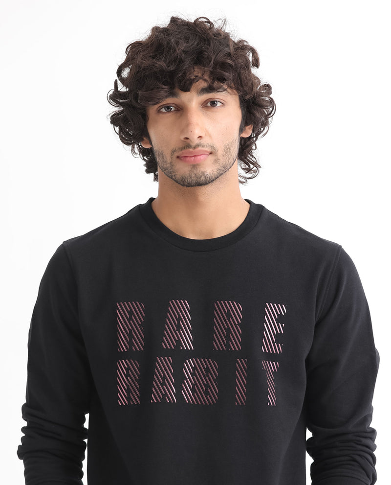 Rare Rabbit Men's Marcia Black Cotton Polyester Fabric Full Sleeves Graphic Statement Print Sweatshirt