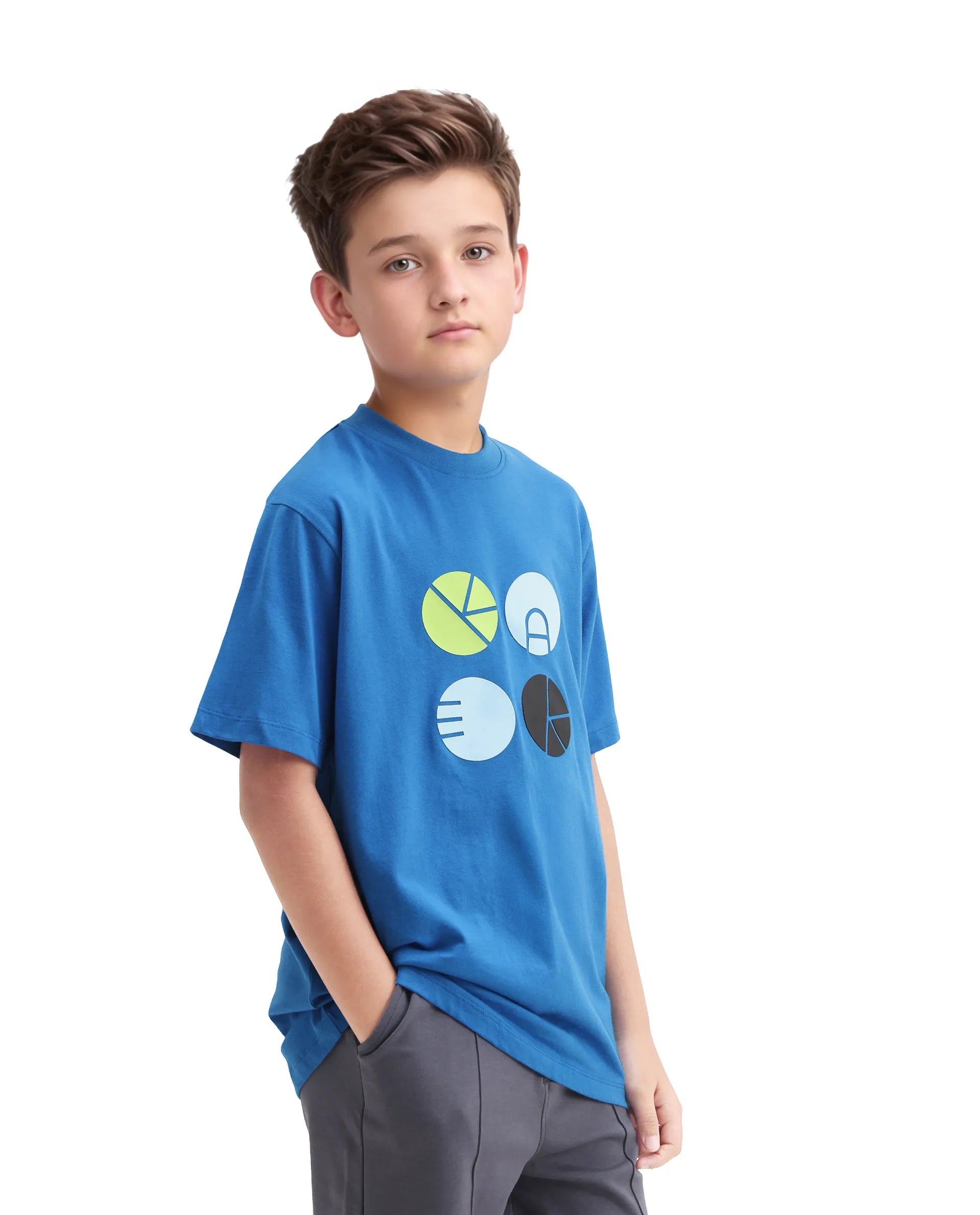 Rare Ones Kids Blain Blue Cotton Regular Fit Hd Print T-Shirt