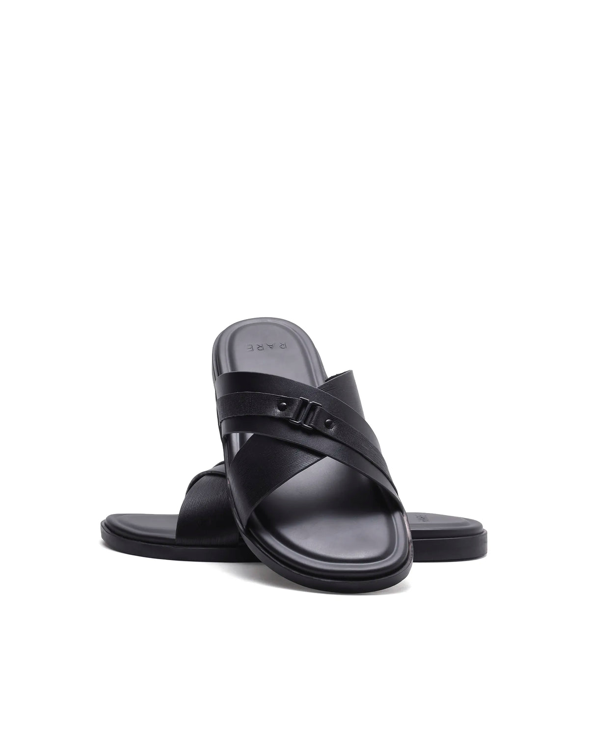 Rarez Men's Blake Black Leather Regular Sandal