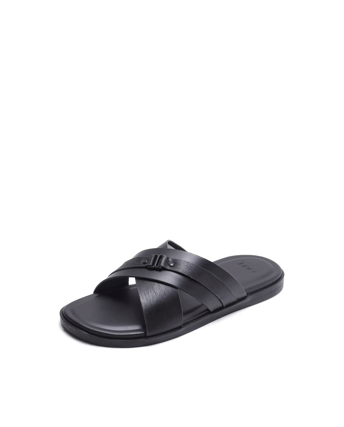 Rarez Men's Blake Black Leather Regular Sandal