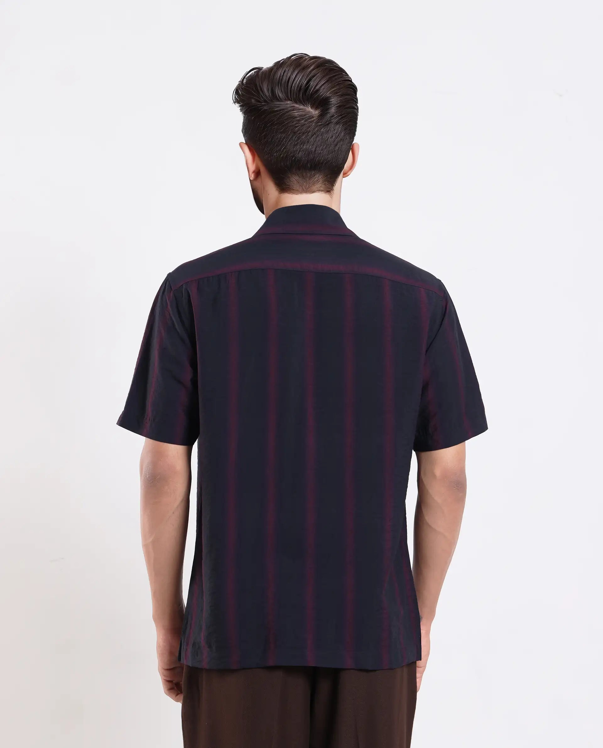 Rare Rabbit Men's Blen Black Viscose Blend Fabric Half Sleeve Spread Collar Ombre Print Shirt