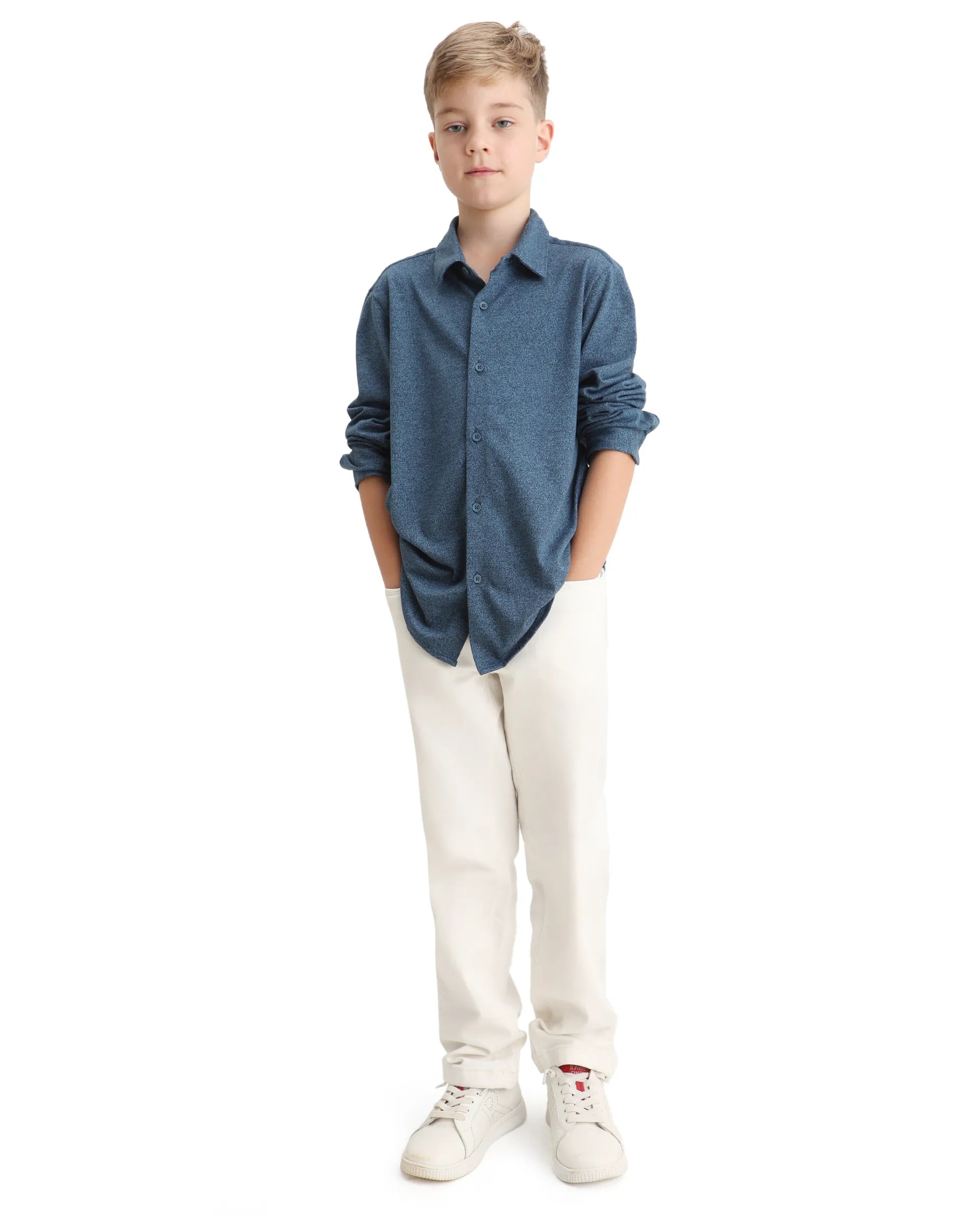 Rare Ones Kids Bler-K Blue Cotton Blend Solid Button Closure Regular Fit Shirt