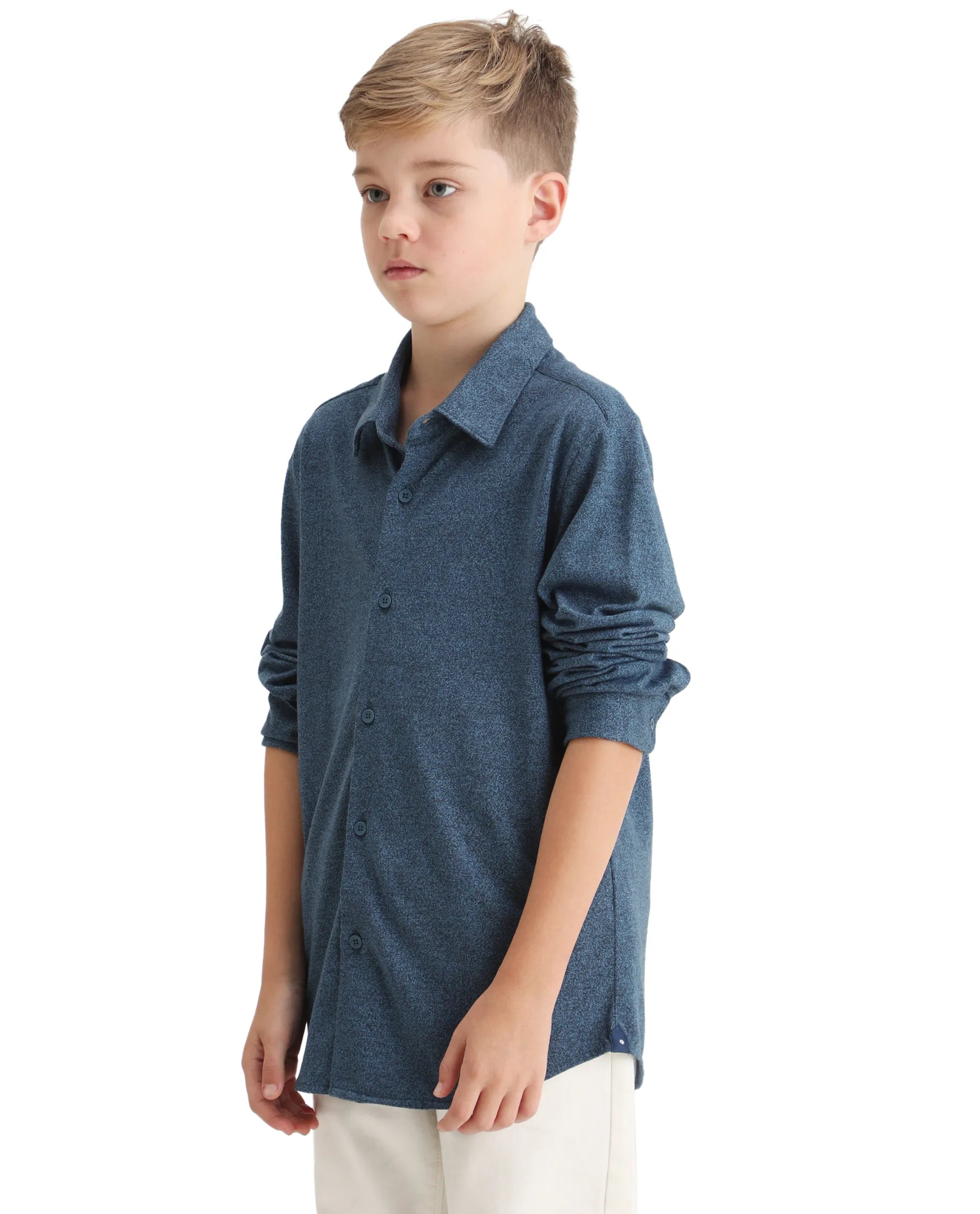 Rare Ones Kids Bler-K Blue Cotton Blend Solid Button Closure Regular Fit Shirt