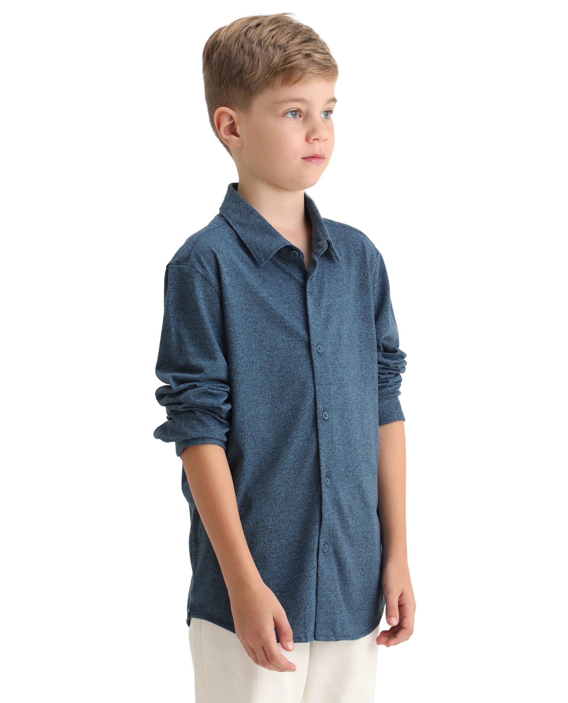 Rare Ones Kids Bler-K Blue Cotton Blend Solid Button Closure Regular Fit Shirt