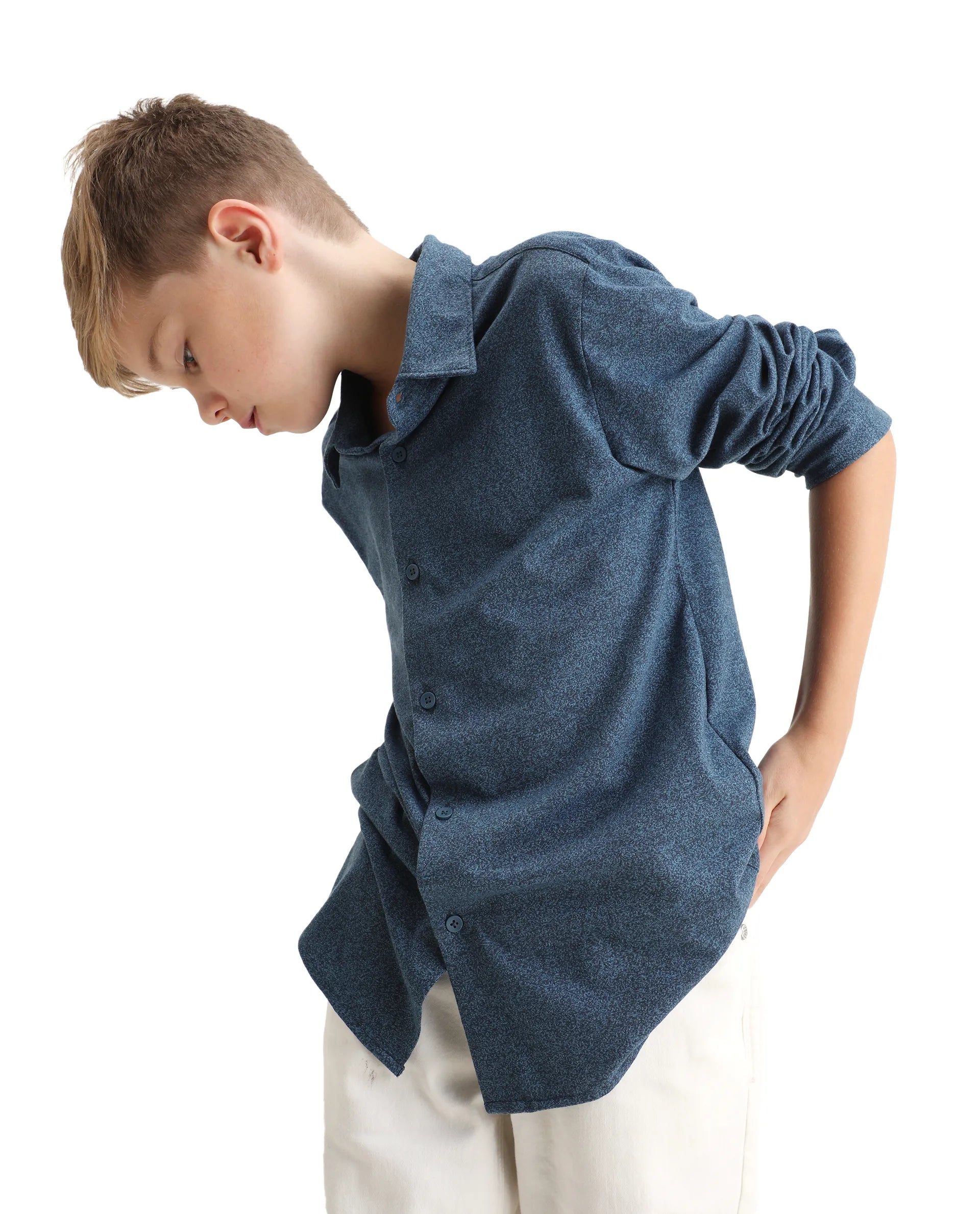 Rare Ones Kids Bler-K Blue Cotton Blend Solid Button Closure Regular Fit Shirt