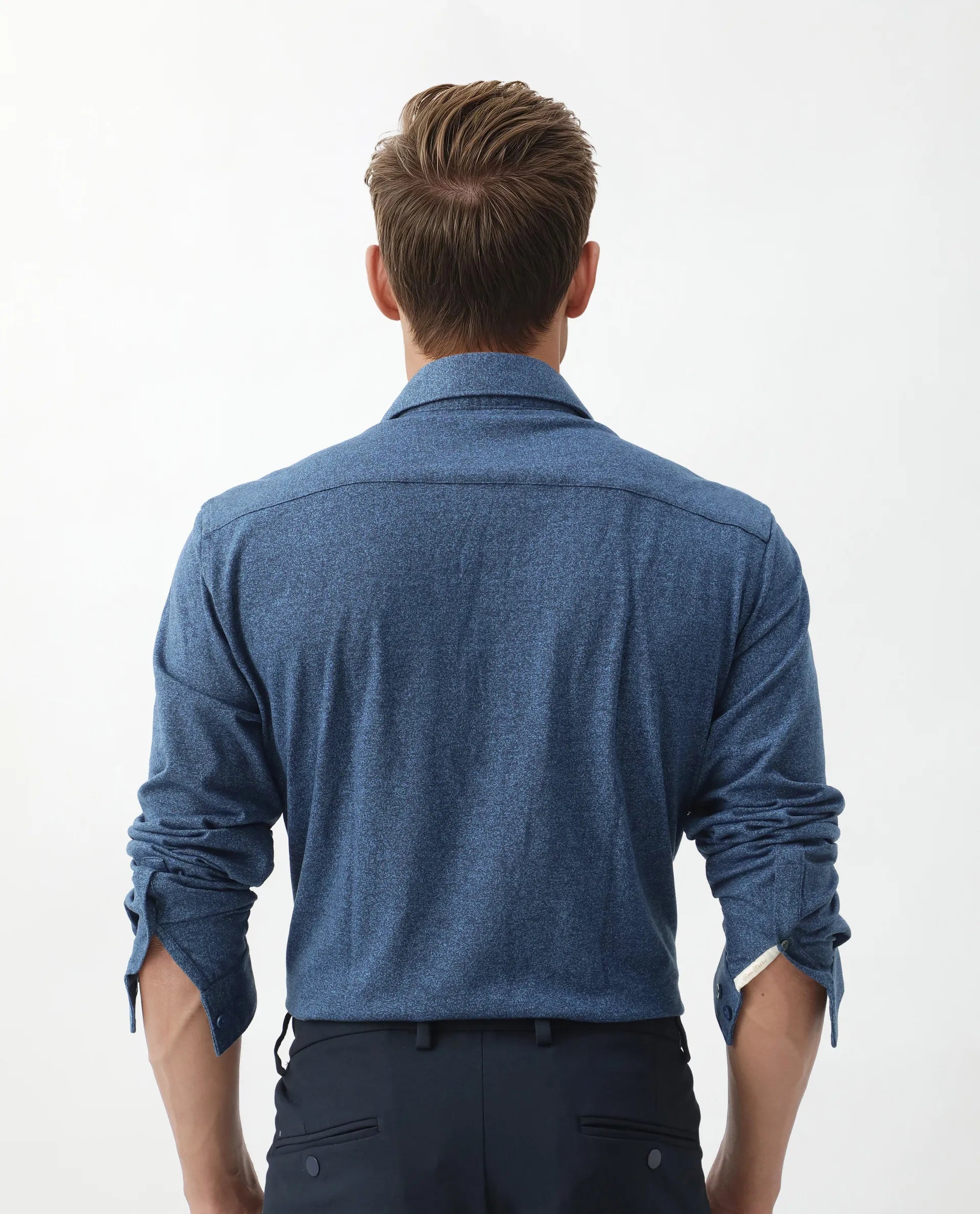 Rare Rabbit Men's Bler Blue Cotton Blend Plain Regular Fit Full Sleeve Collared Shirt