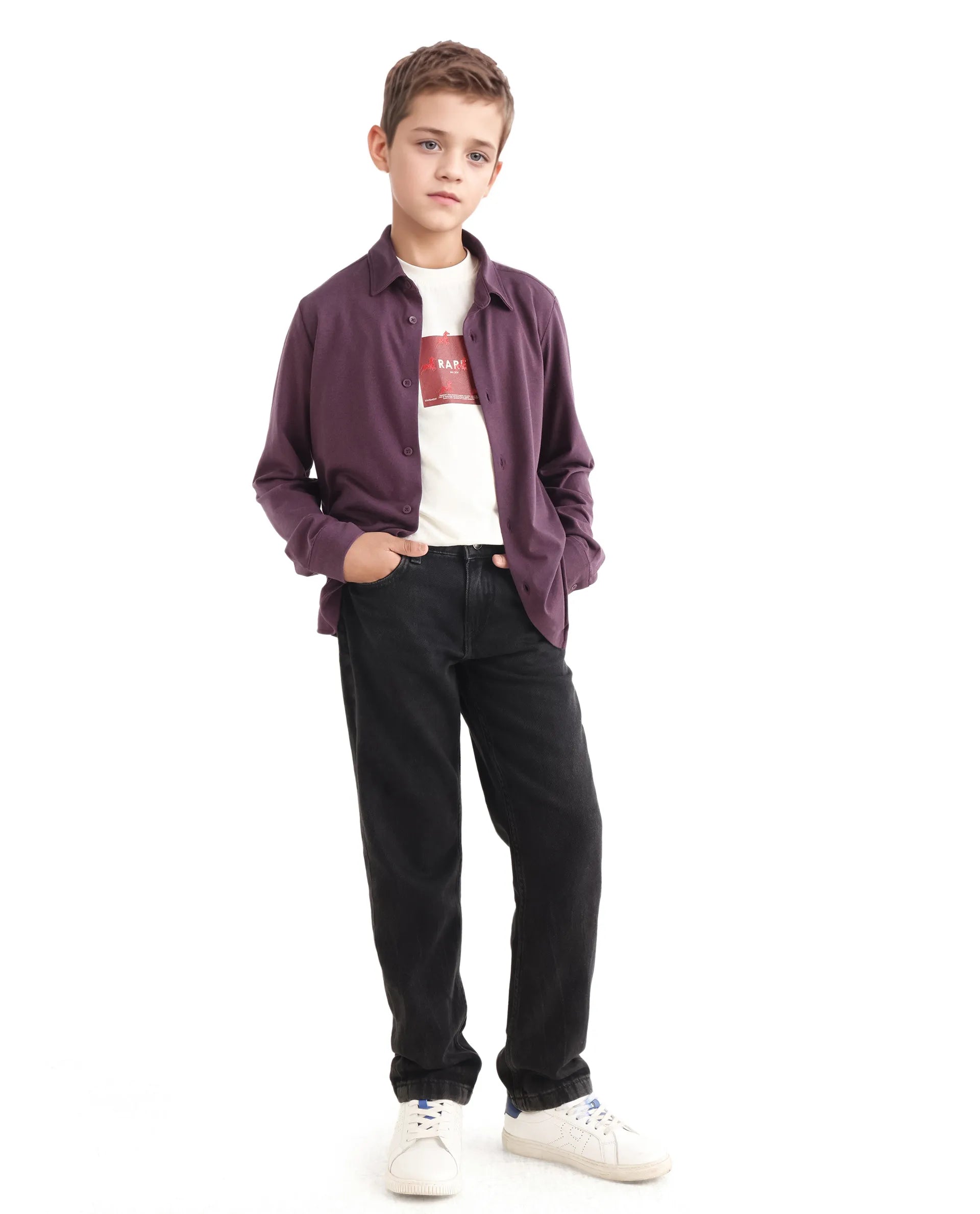 Rare Ones Kids Bler-K Maroon Cotton Blend Plain Button Closure Regular Fit Shirt