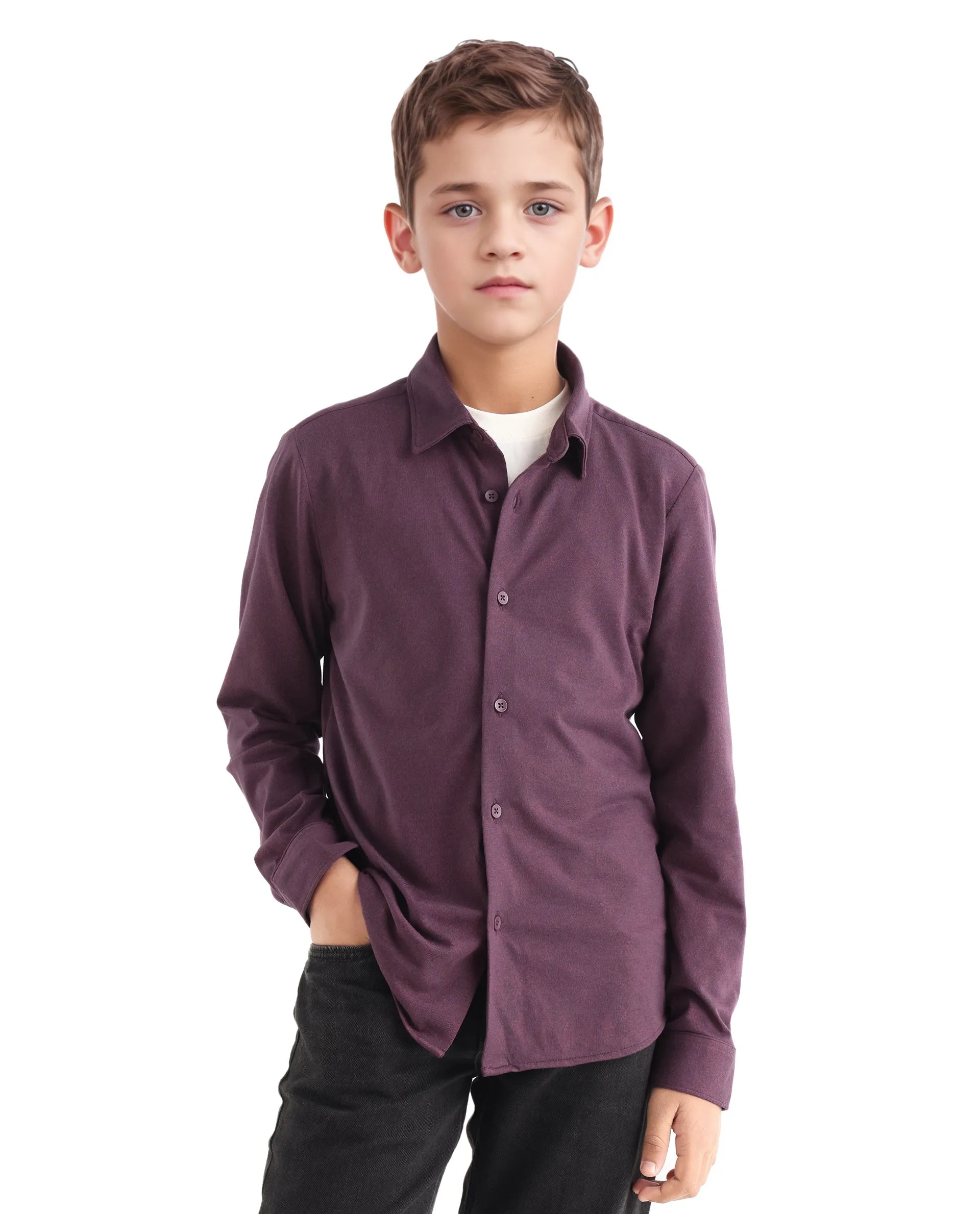 Rare Ones Kids Bler-K Maroon Cotton Blend Plain Button Closure Regular Fit Shirt