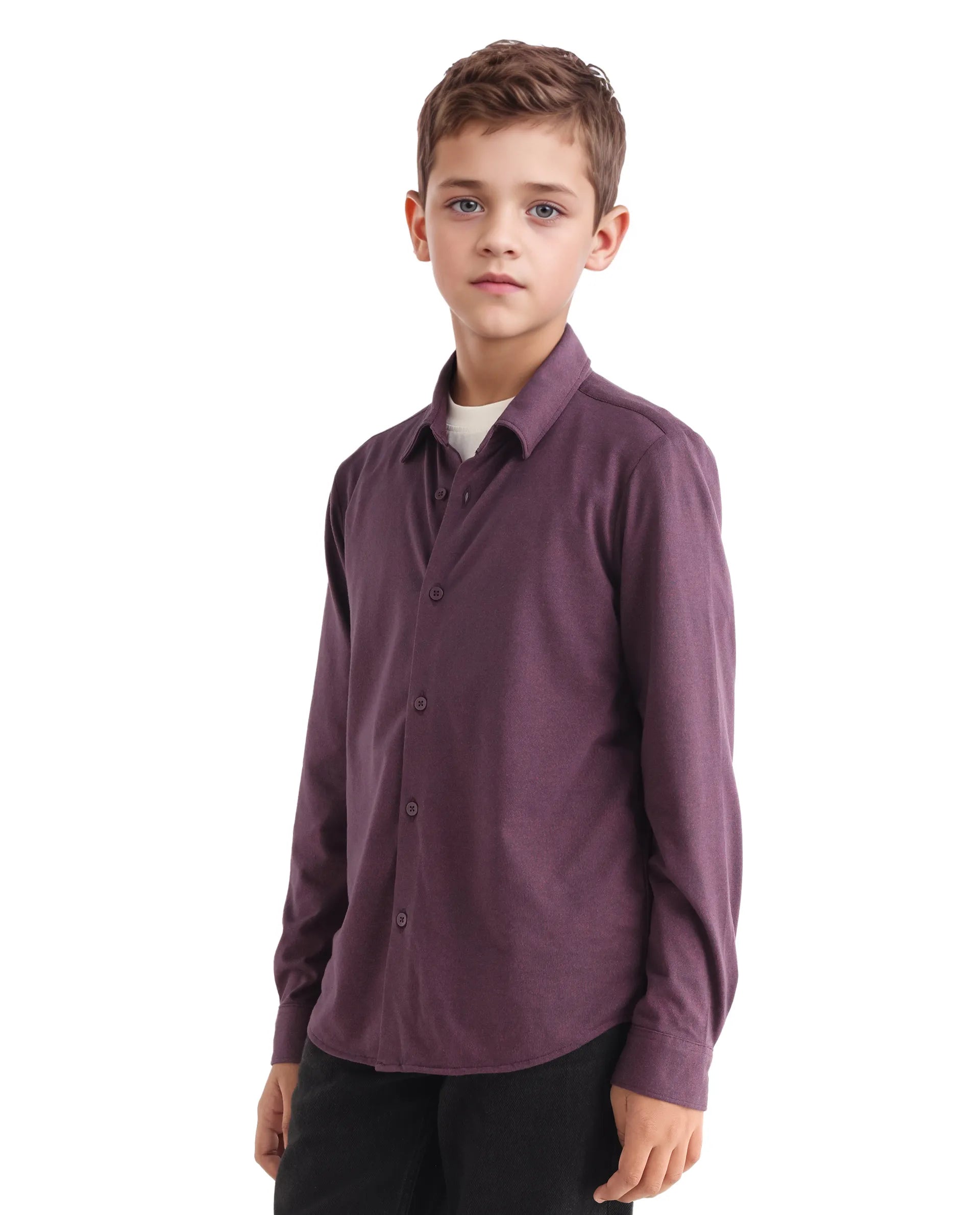 Rare Ones Kids Bler-K Maroon Cotton Blend Plain Button Closure Regular Fit Shirt