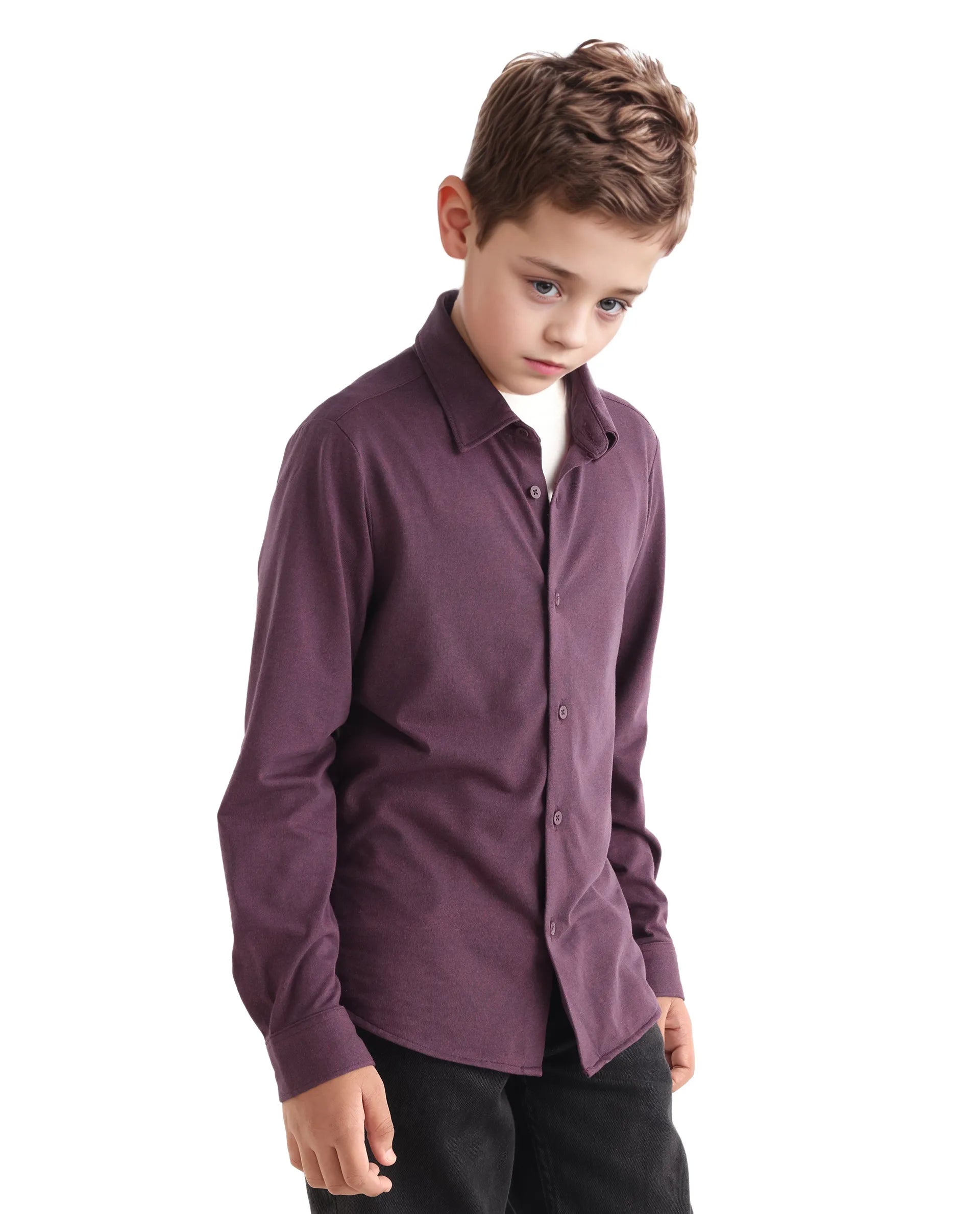 Rare Ones Kids Bler-K Maroon Cotton Blend Plain Button Closure Regular Fit Shirt