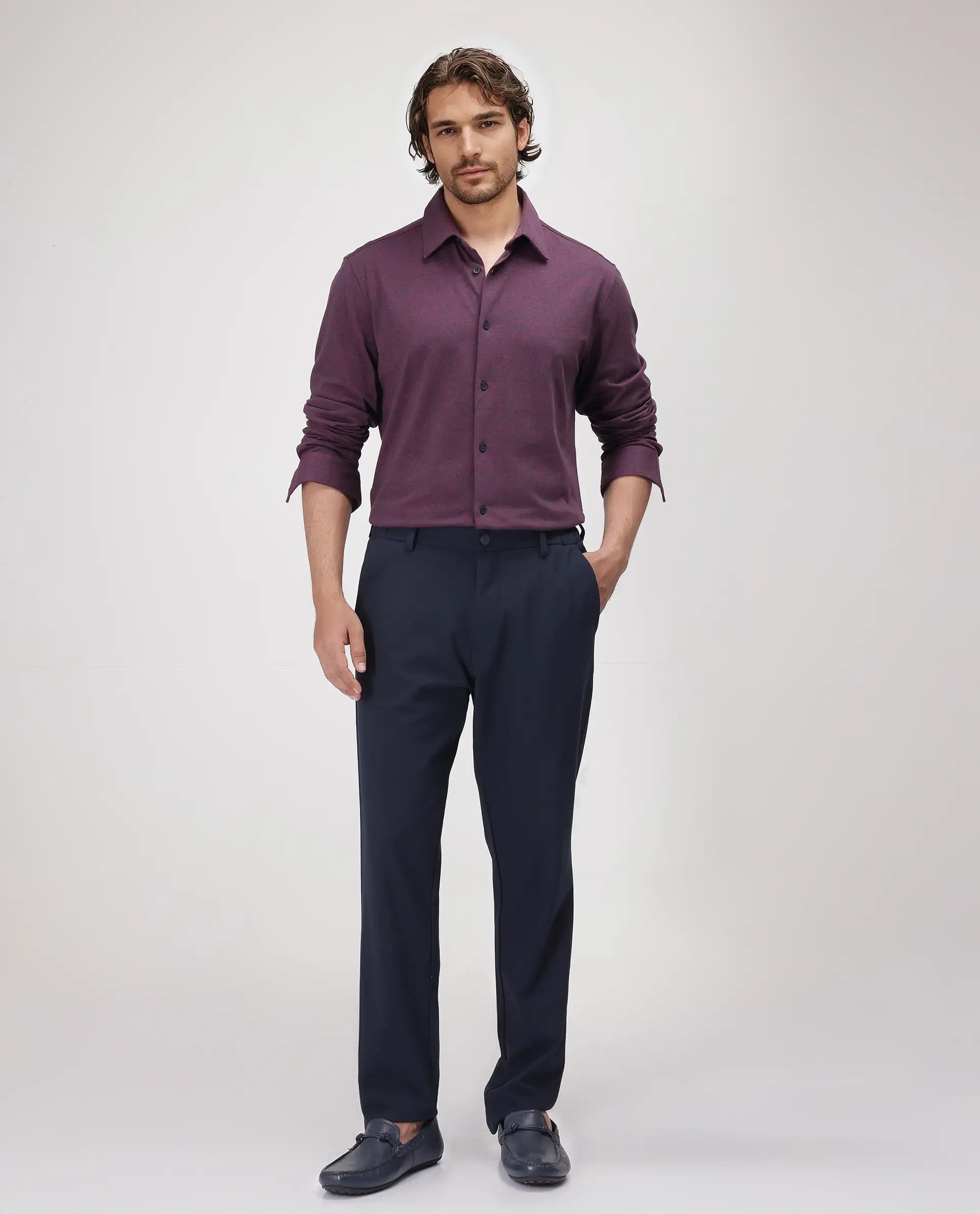 Rare Rabbit Men's Bler Maroon Cotton Poly Fabric Full Sleeve Spread Collar Button Closure Regular Fit Plain Shirt