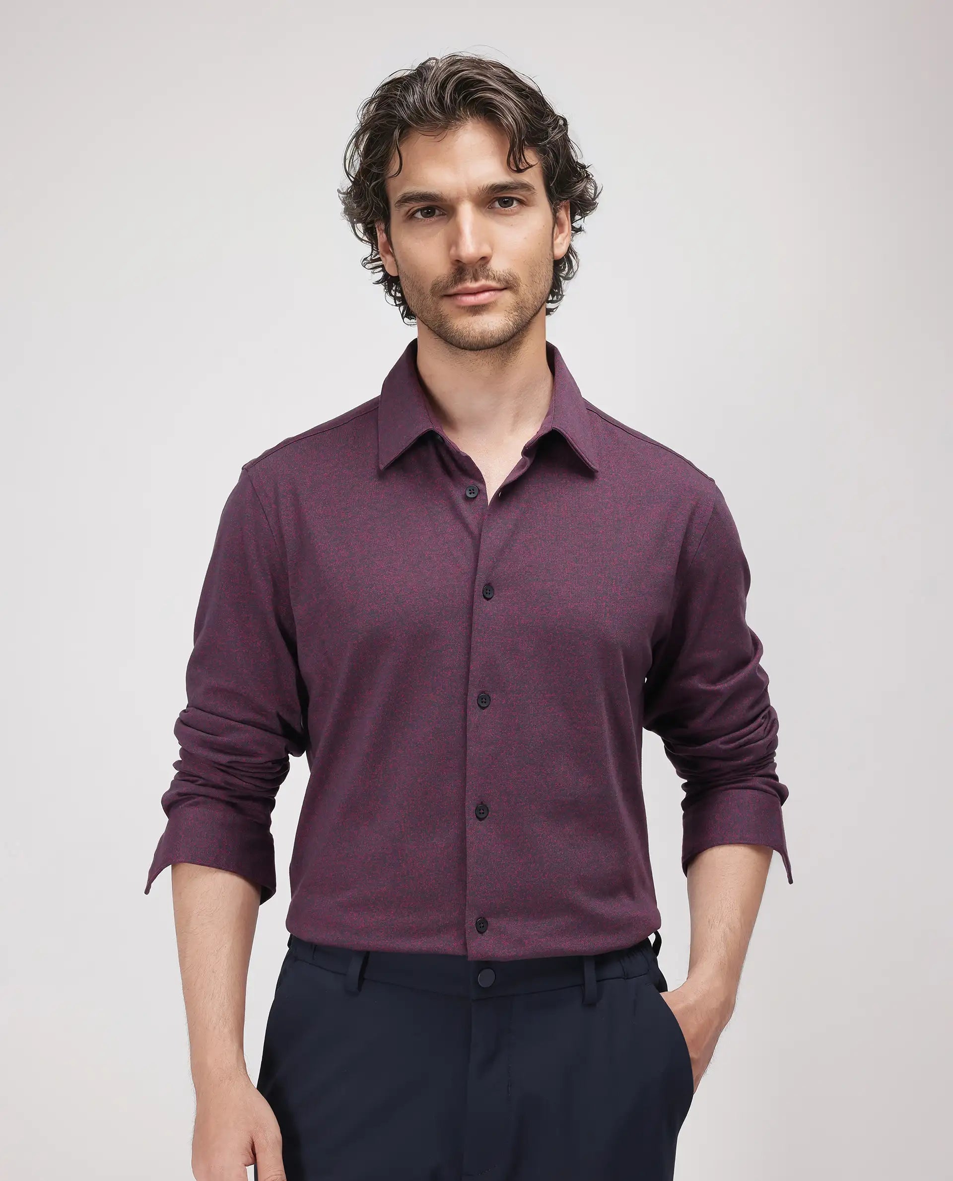 Rare Rabbit Men's Bler Maroon Cotton Poly Fabric Full Sleeve Spread Collar Button Closure Regular Fit Plain Shirt