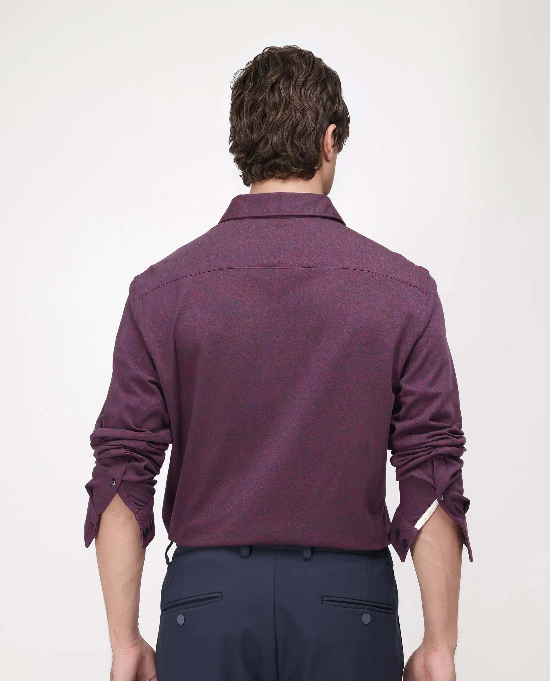 Rare Rabbit Men's Bler Maroon Cotton Poly Fabric Full Sleeve Spread Collar Button Closure Regular Fit Plain Shirt