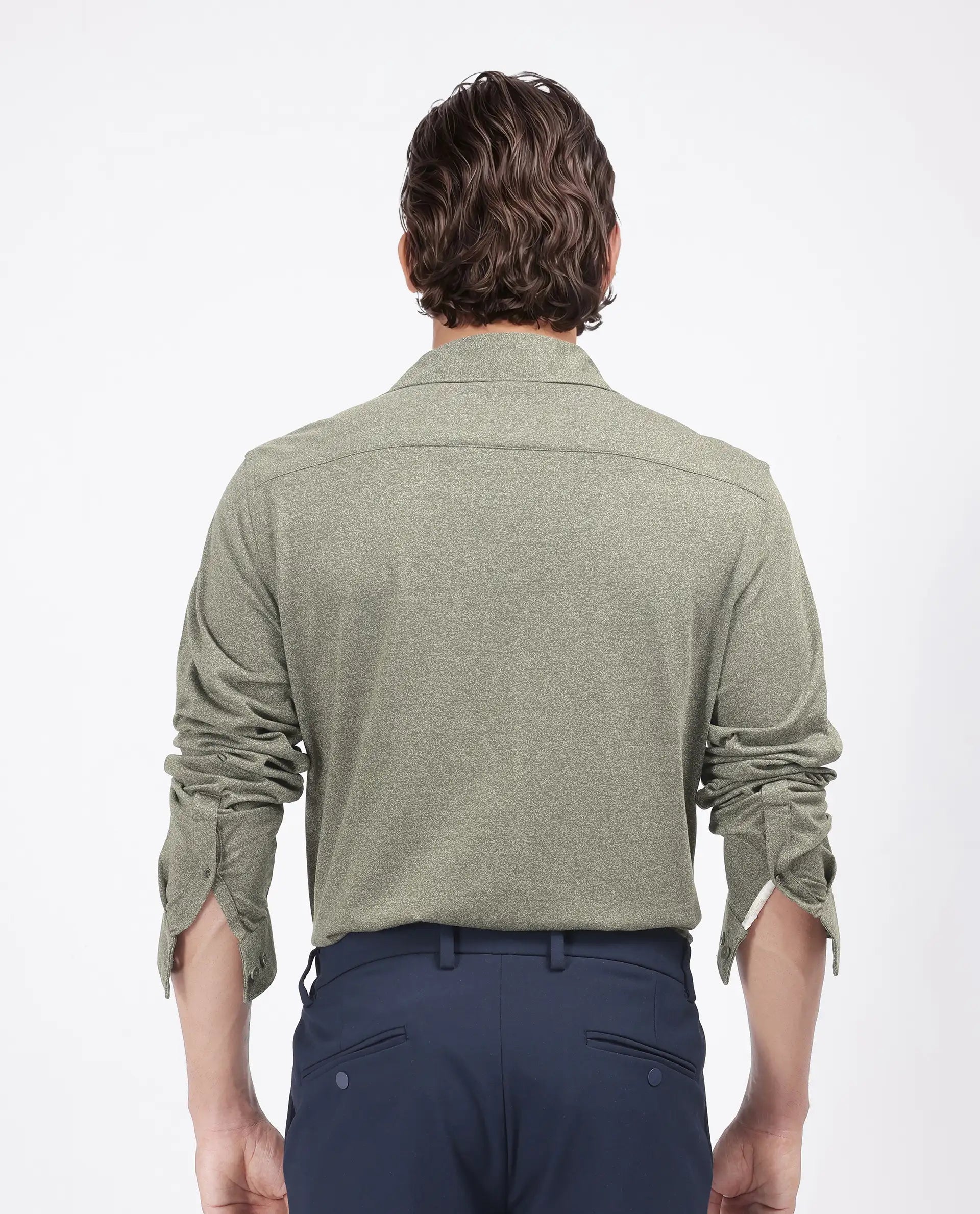 Rare Rabbit Men's Bler Olive Cotton Poly Fabric Full Sleeve Spread Collar Button Closure Regular Fit Plain Shirt