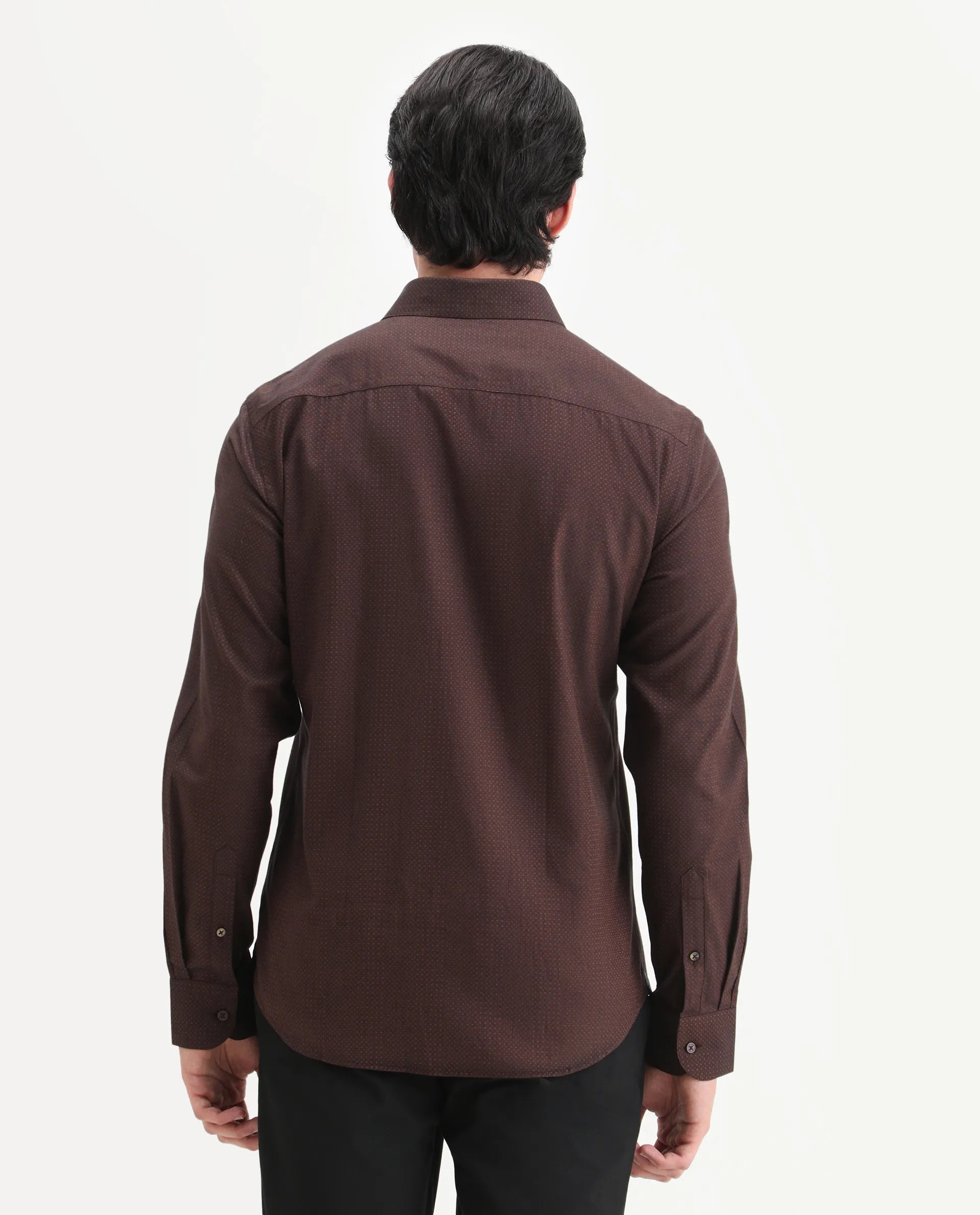 Rare Rabbit Men's Blin Brown Cotton Blend Spread Collar Regular Fit Jacquard Shirt