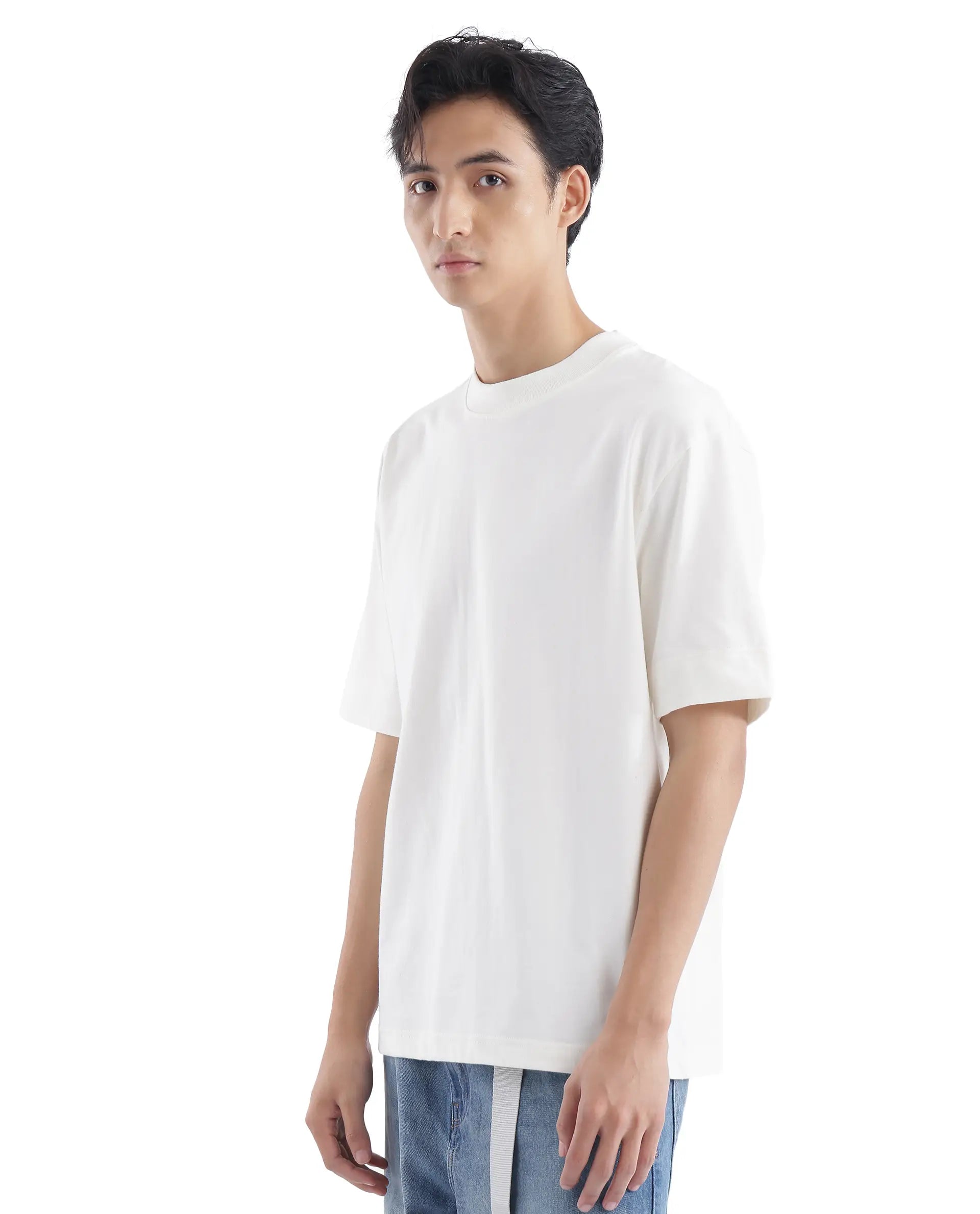 Rare Rabbit Men Blin Off White Cotton Fabric Short Sleeve Crew Neck Oversized Fit Graphic Back Print T-Shirt