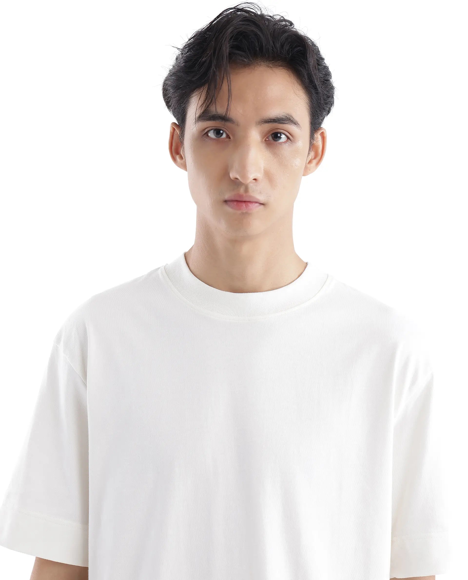 Rare Rabbit Men Blin Off White Cotton Fabric Short Sleeve Crew Neck Oversized Fit Graphic Back Print T-Shirt