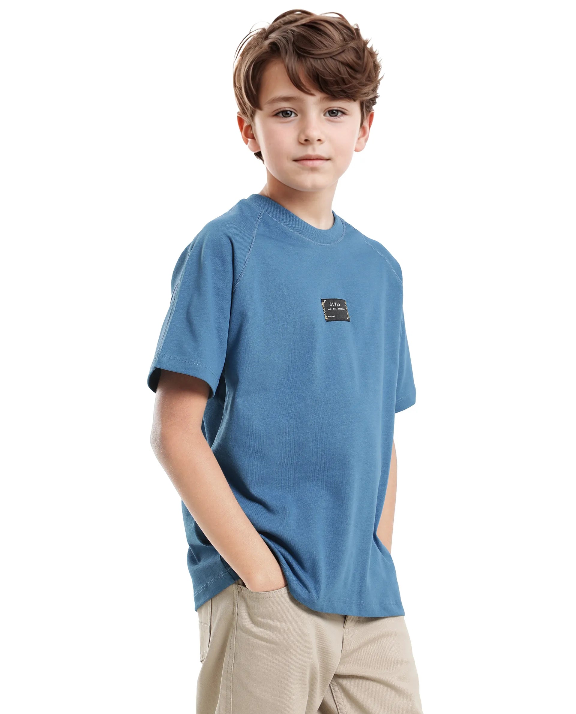 Rare Ones Kids Blip Dark Blue Cotton Short Sleeve Crew Neck T-Shirt