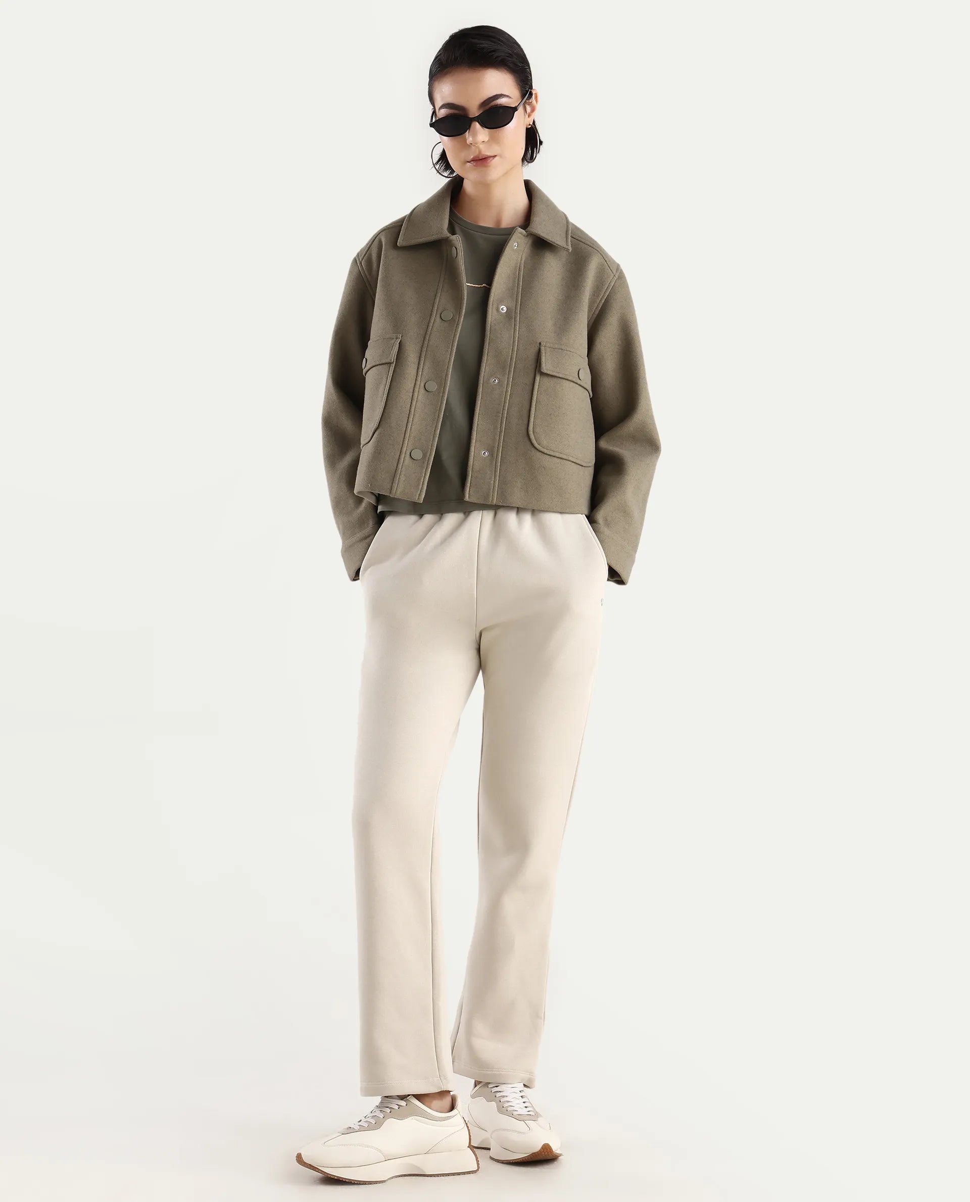 Rareism Women's Blunt Off White Cotton Blend Plain Ankle Length Straight Fit Track Pant