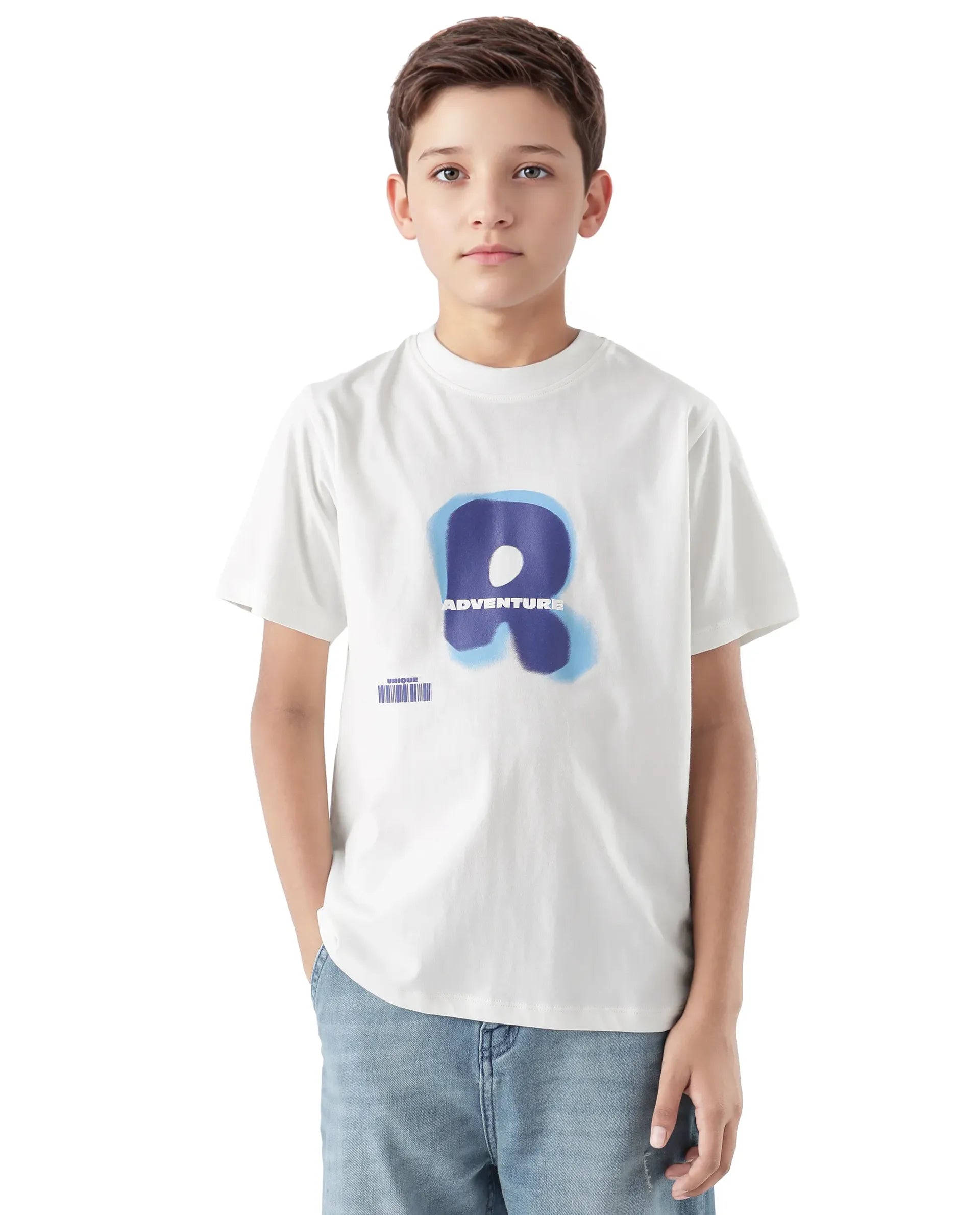 Rare Ones Kids Blurr Off White Cotton Half Sleeve Printed Slip-On Closure Regular Fit T-Shirt