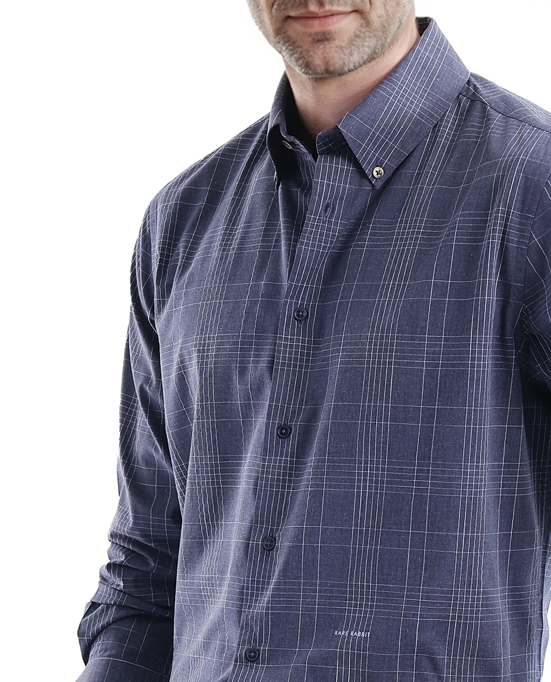Rare Rabbit Men's Blute Dark Navy Cotton Fabric Full Sleeve Regular Fit Checks Shirt