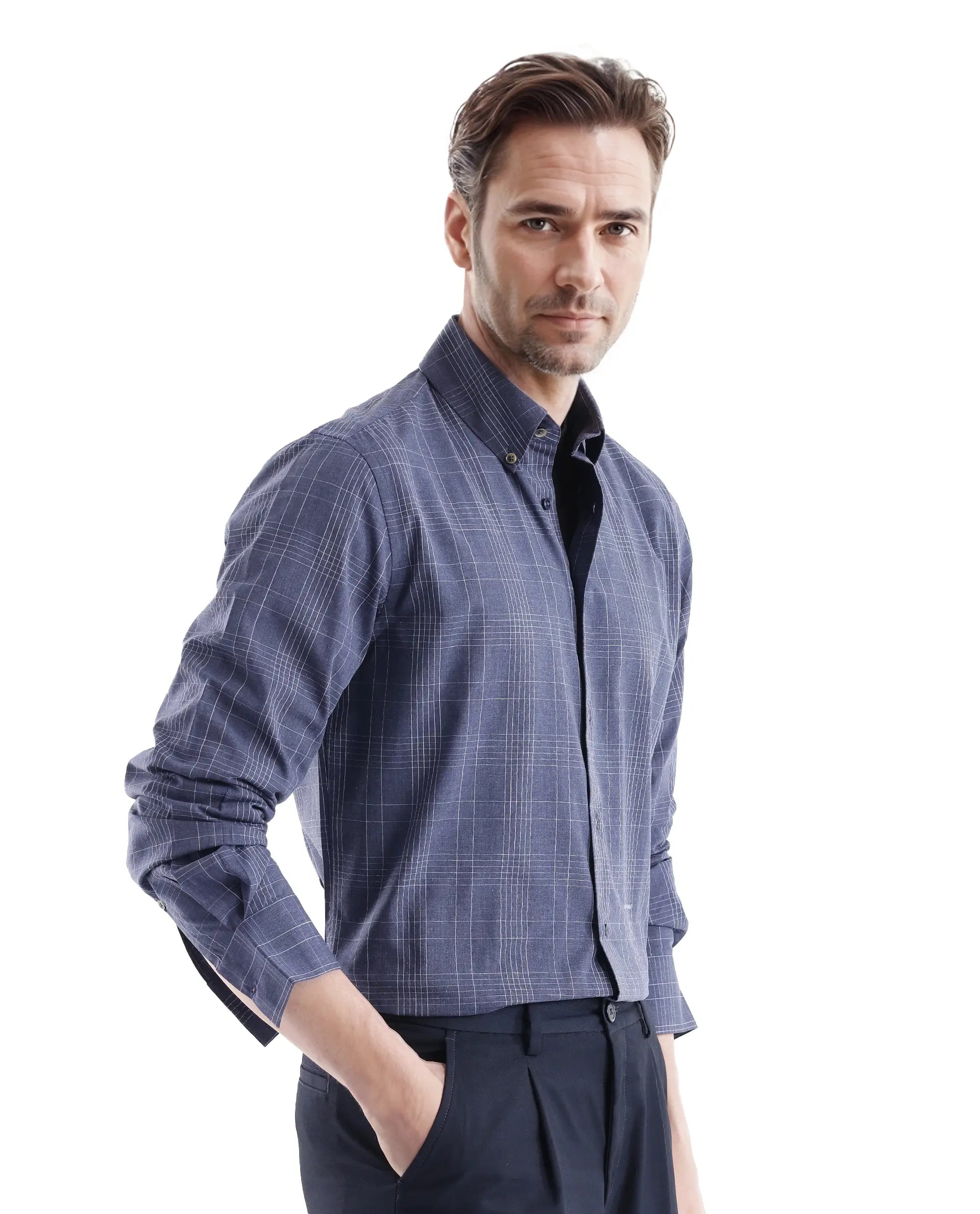 Rare Rabbit Men's Blute Dark Navy Cotton Fabric Full Sleeve Regular Fit Checks Shirt