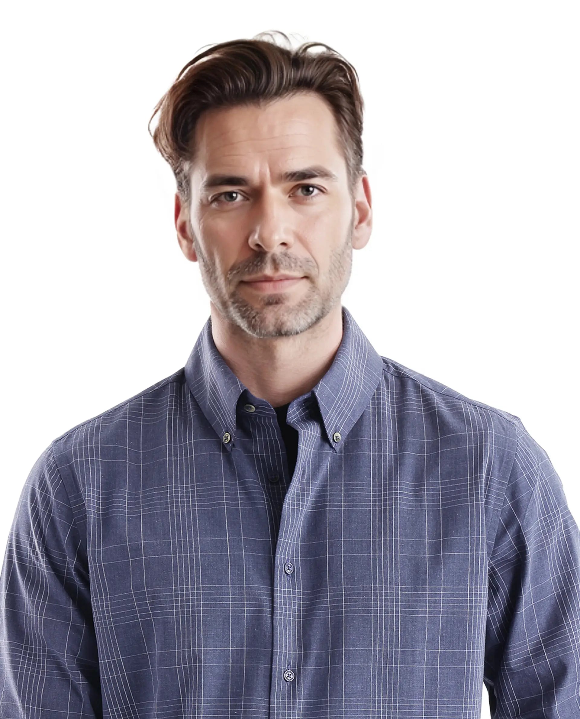 Rare Rabbit Men's Blute Dark Navy Cotton Fabric Full Sleeve Regular Fit Checks Shirt