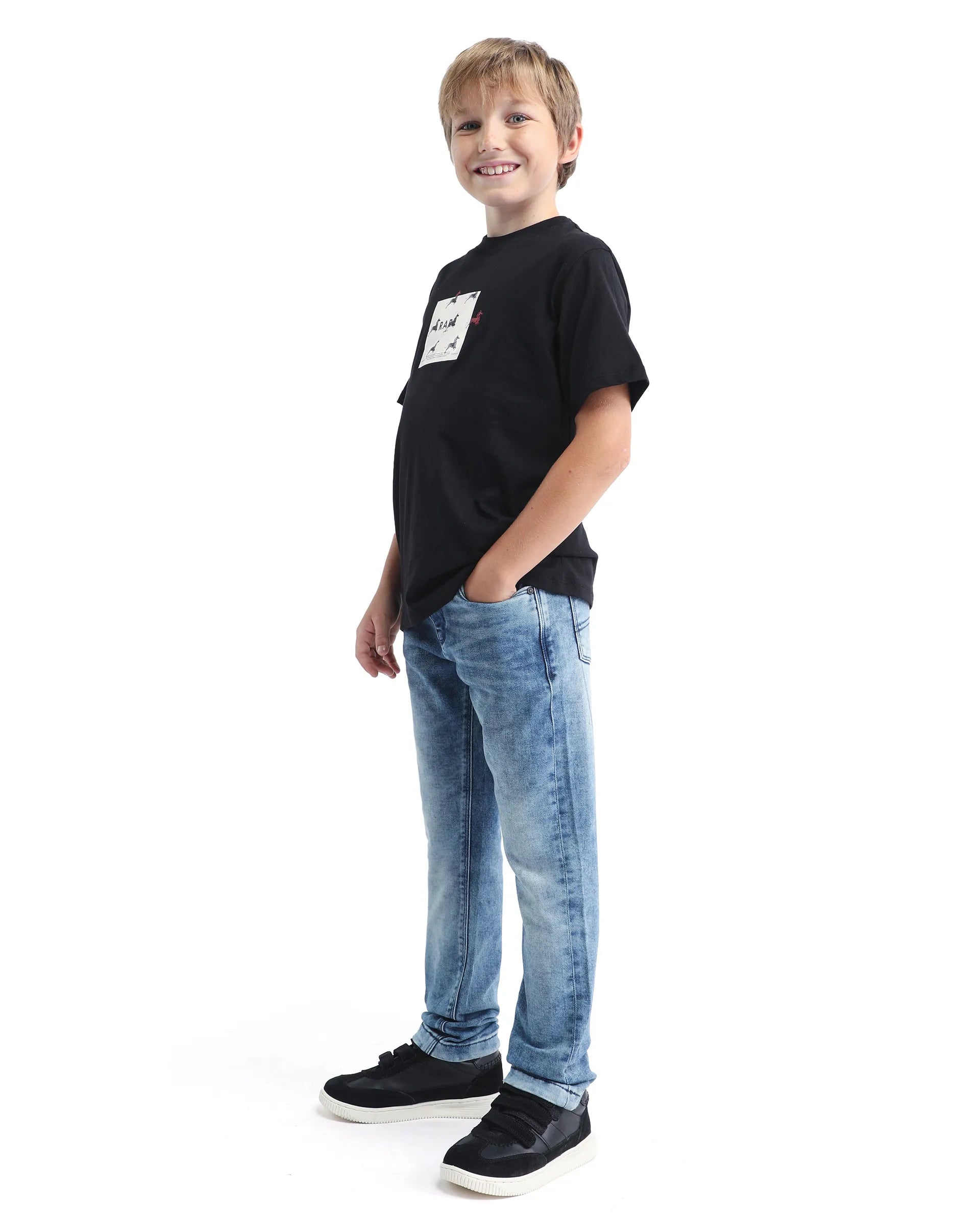 Rare Ones Kids Blux-K Dark Blue Cotton Blend Button And Zip Closure Plain Slim Fit Jeans
