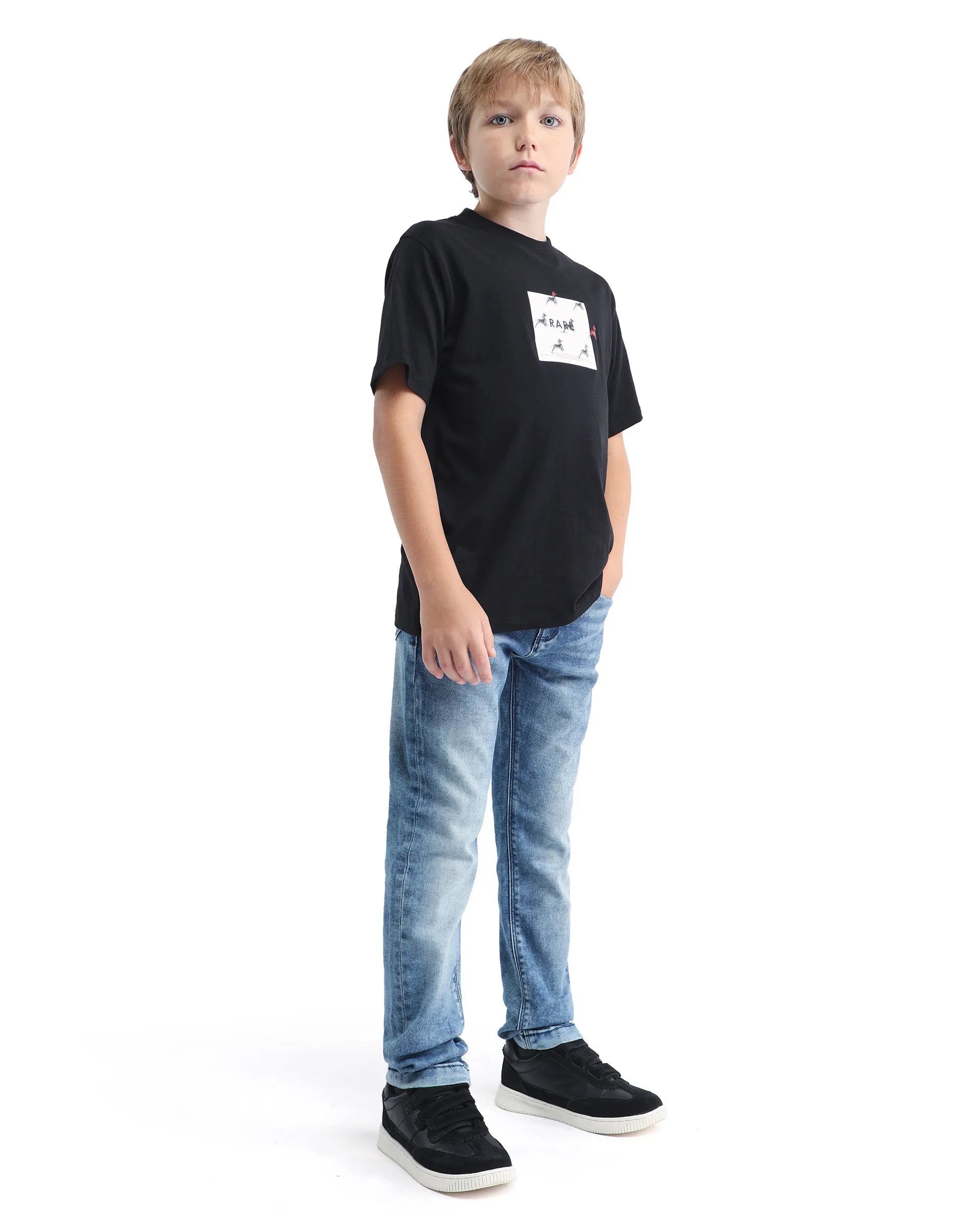 Rare Ones Kids Blux-K Dark Blue Cotton Blend Button And Zip Closure Plain Slim Fit Jeans