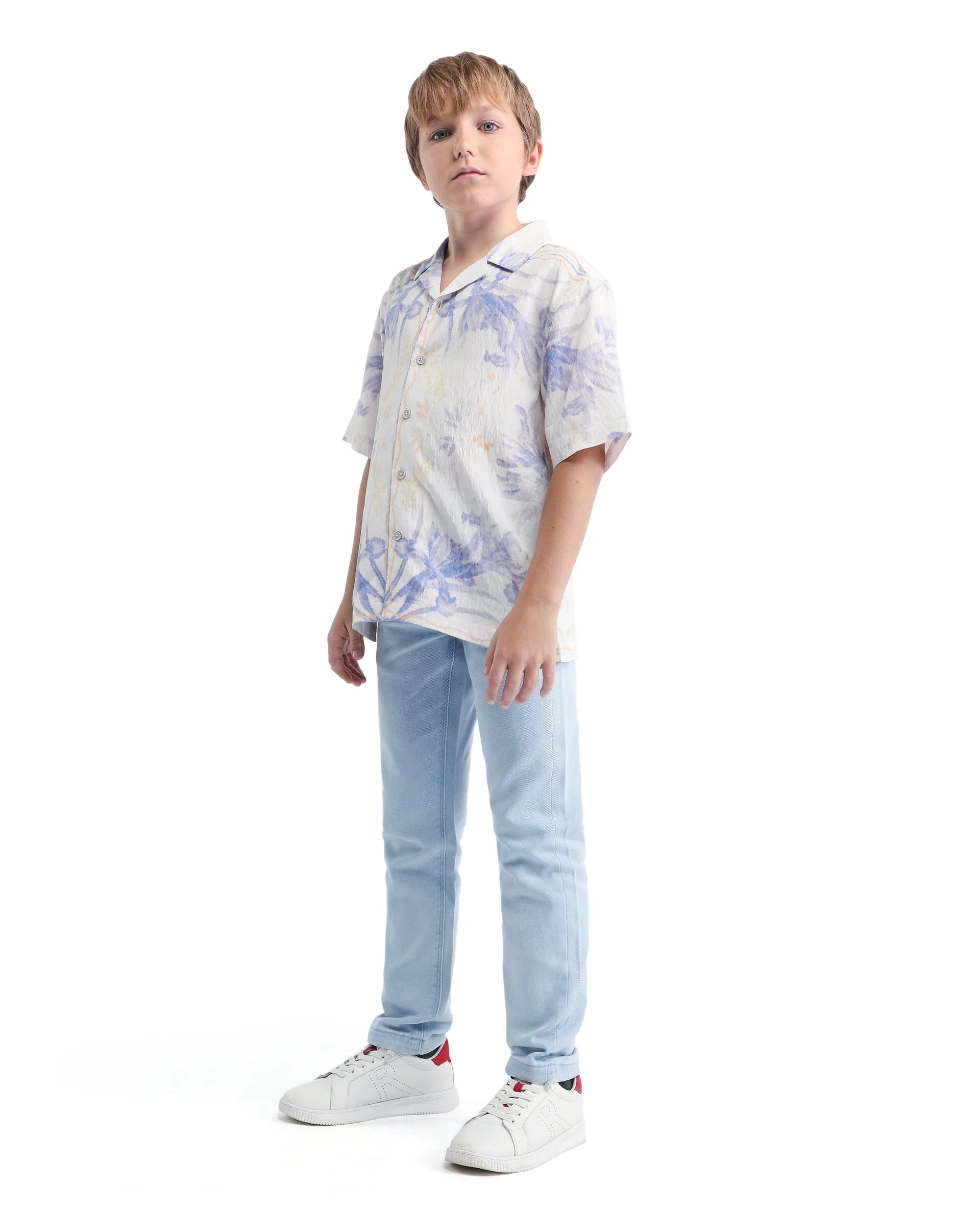 Rare Ones Kids Blux-K Light Blue Cotton Blend Button And Zip Closure Plain Slim Fit Jeans