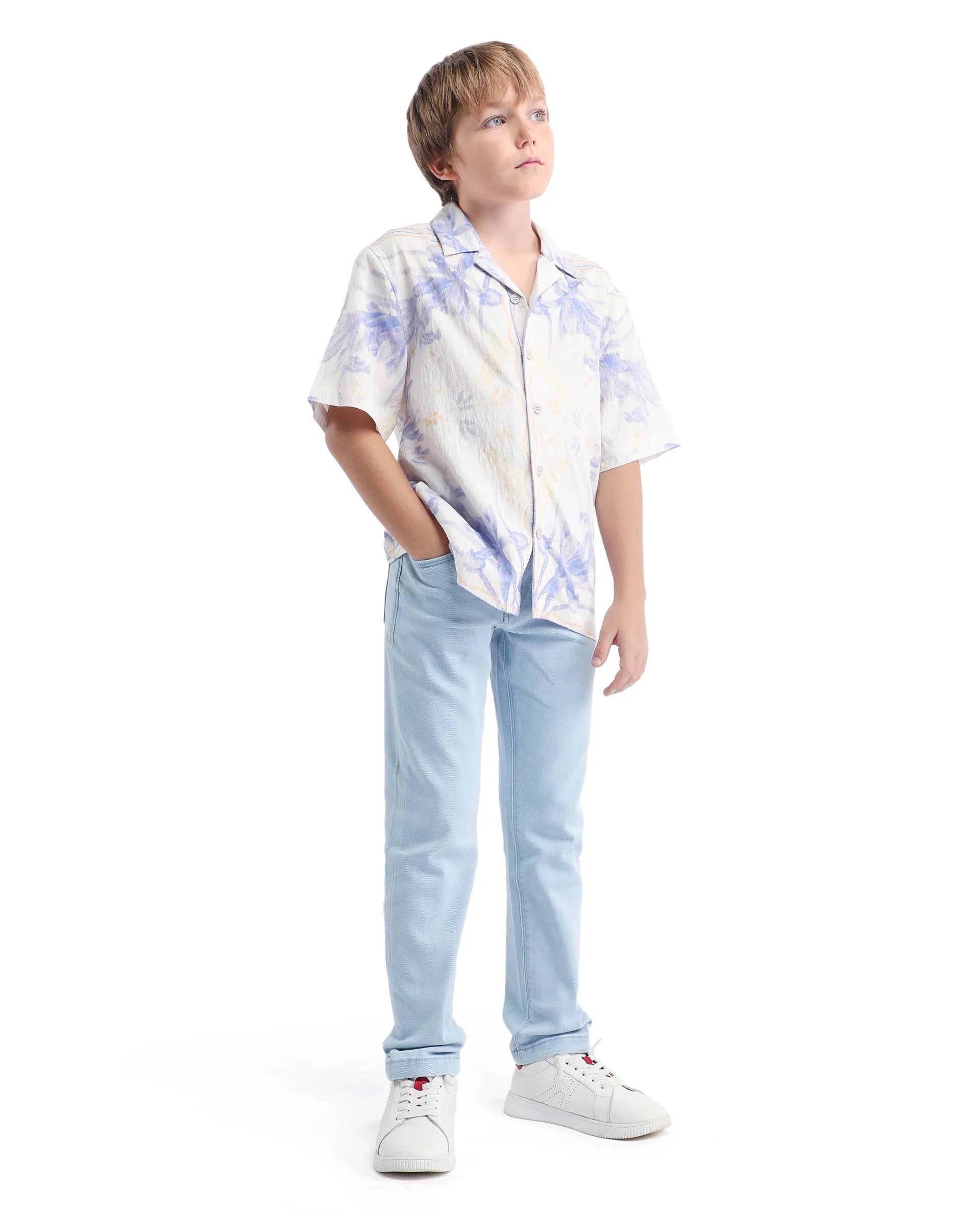 Rare Ones Kids Blux-K Light Blue Cotton Blend Button And Zip Closure Plain Slim Fit Jeans