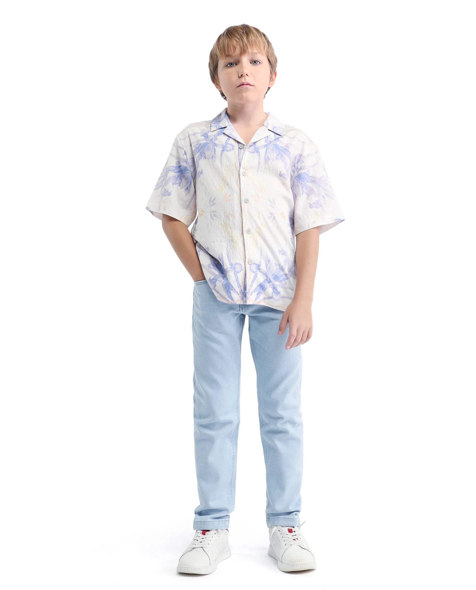 Rare Ones Kids Blux-K Light Blue Cotton Blend Button And Zip Closure Plain Slim Fit Jeans