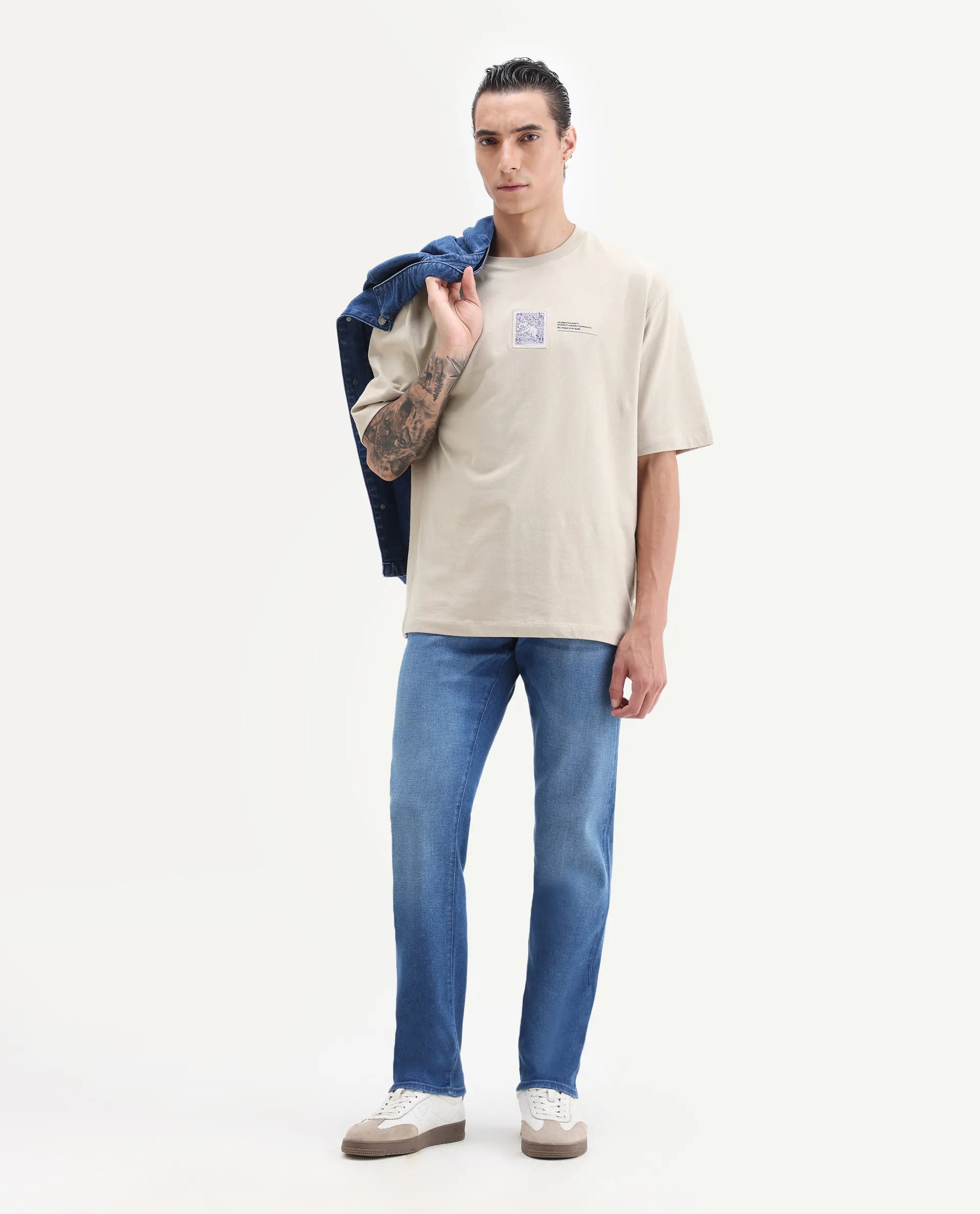 Rare Rabbit Men's Bluxx- 1 Blue Cotton Blend Fabric Morris Regular Plain Jeans