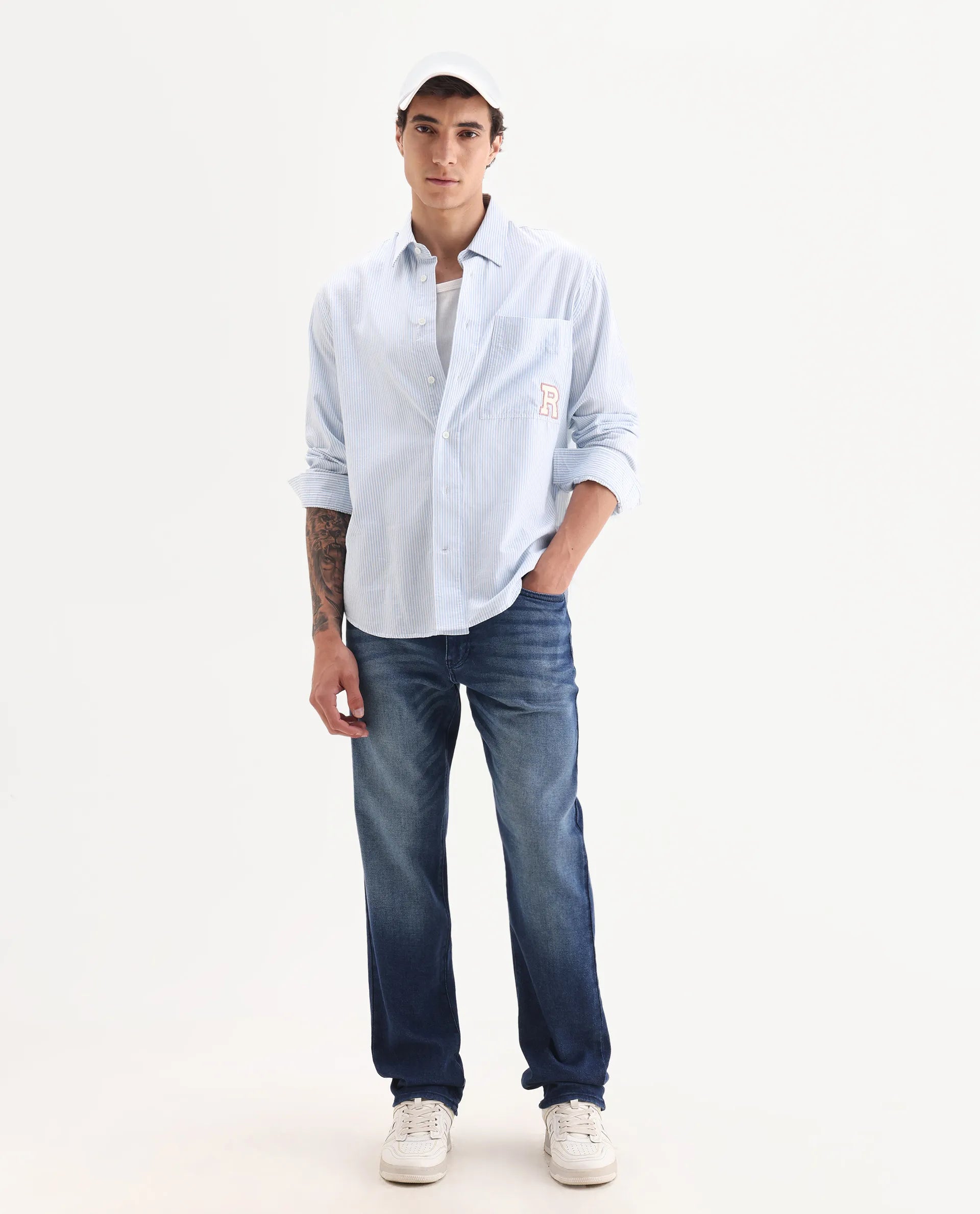Rare Rabbit Men's Bluxx Dark Blue Cotton Blend Fabric Morris Regular Plain Jeans