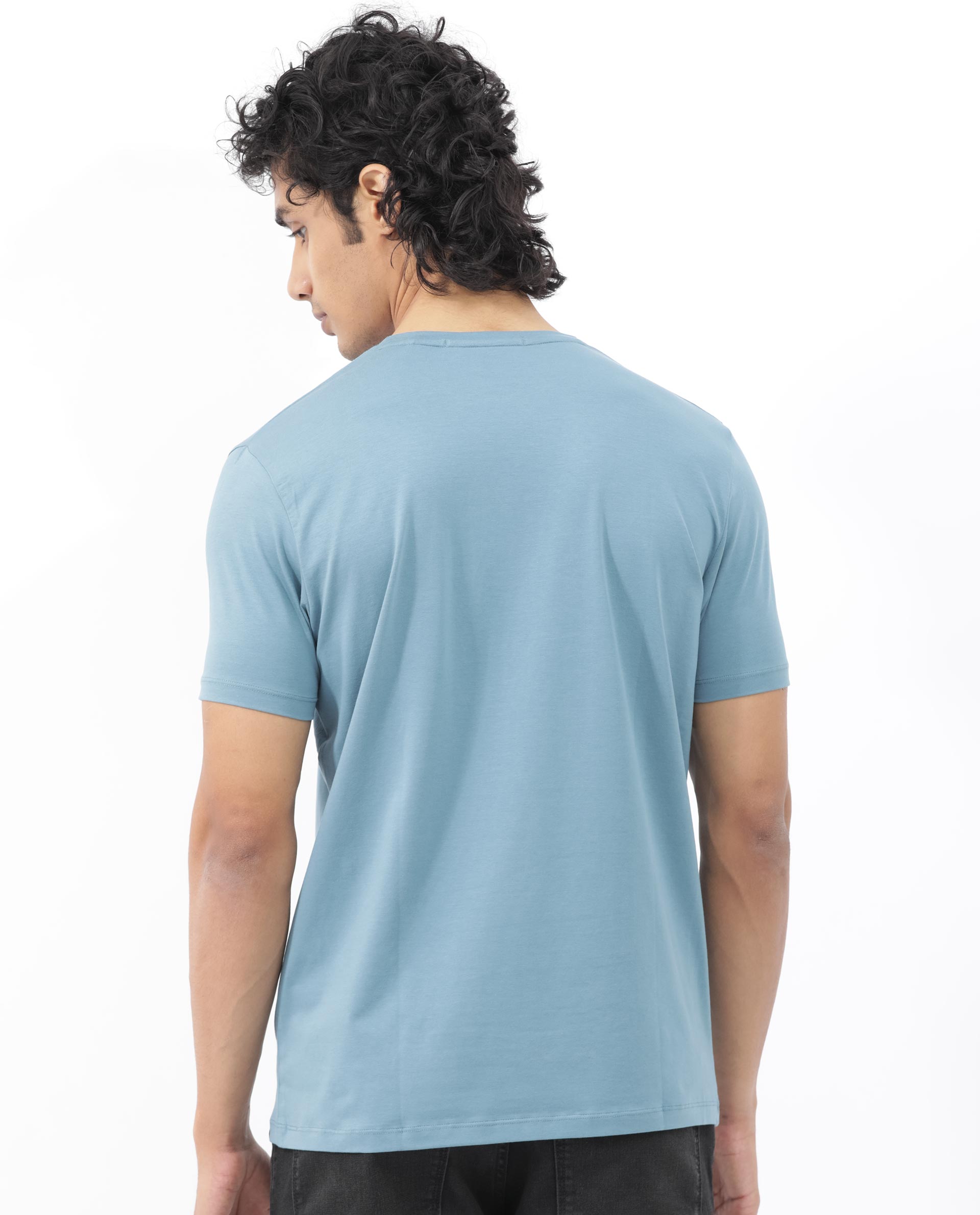 Rare Rabbit Mens Bocat Dusky Blue Short Sleeve Graphic Print T-Shirt