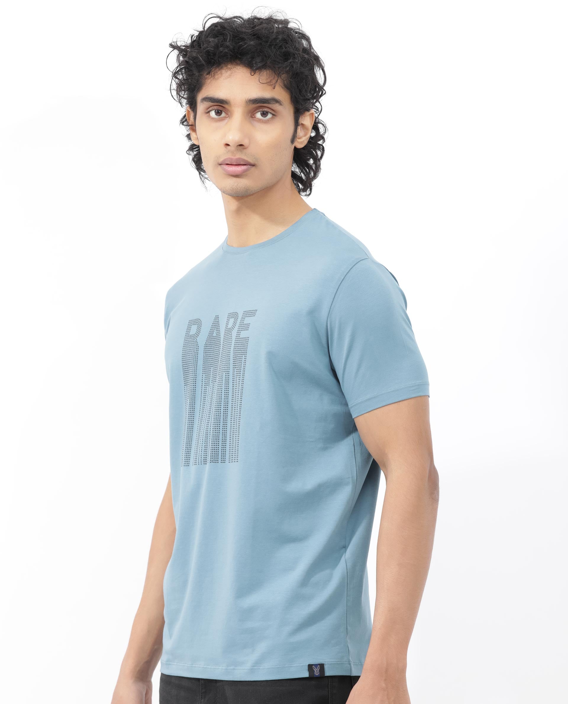 Rare Rabbit Mens Bocat Dusky Blue Short Sleeve Graphic Print T-Shirt