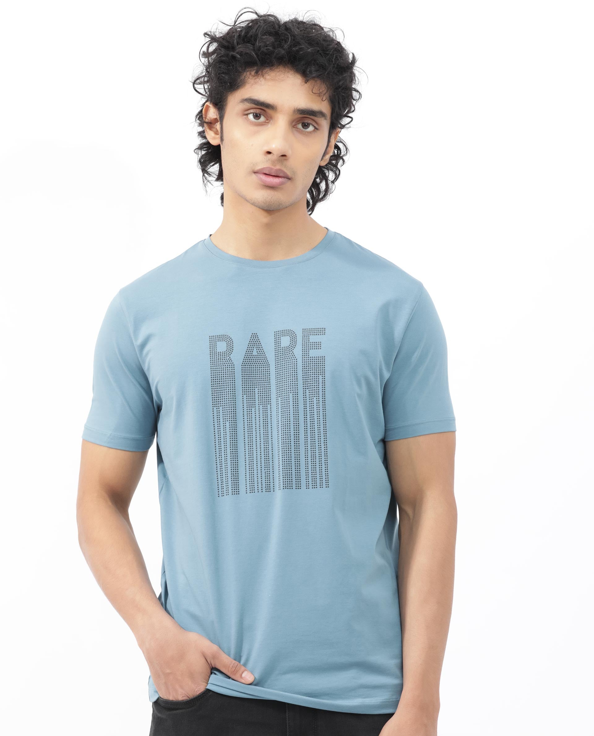 Rare Rabbit Mens Bocat Dusky Blue Short Sleeve Graphic Print T-Shirt