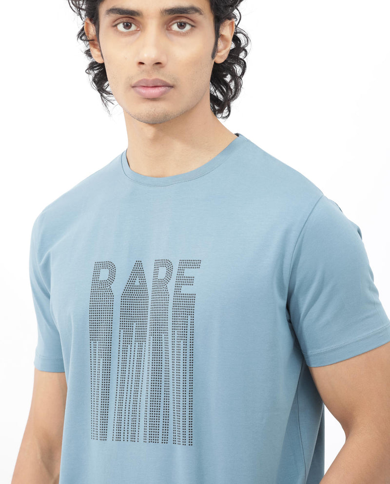 Rare Rabbit Mens Bocat Dusky Blue Short Sleeve Graphic Print T-Shirt