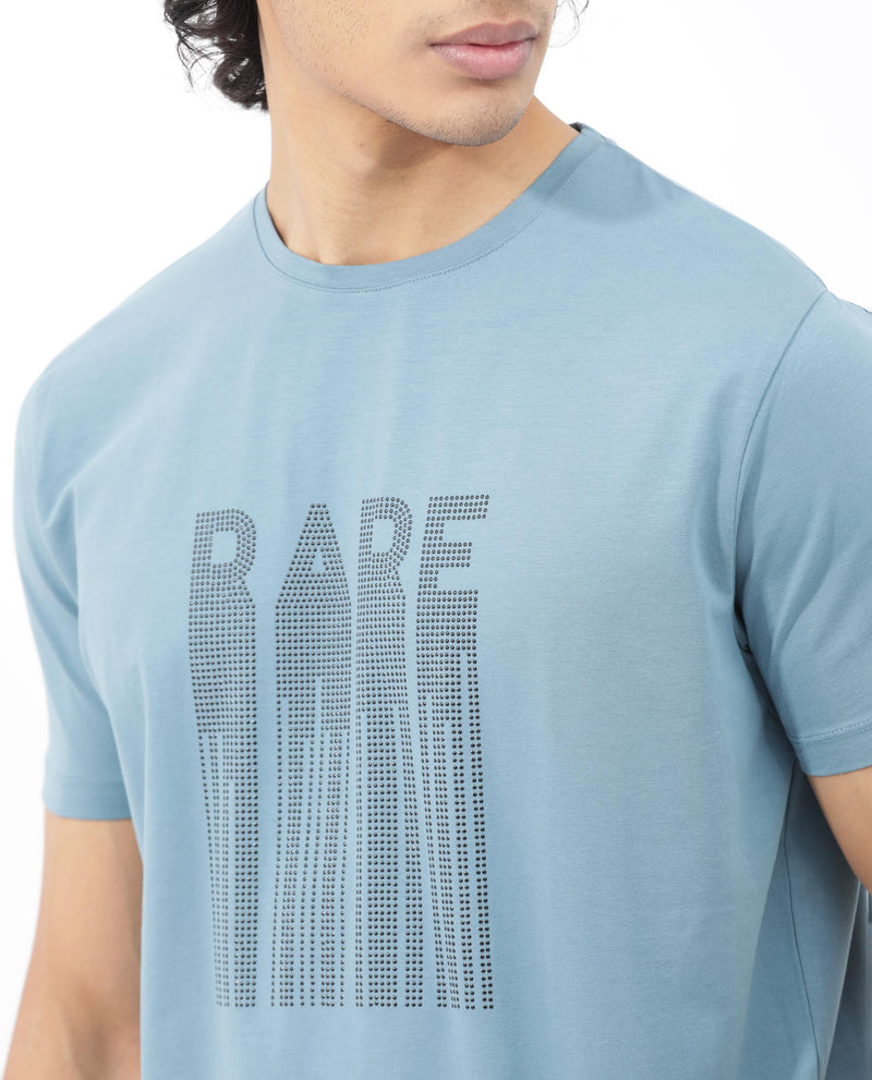 Rare Rabbit Mens Bocat Dusky Blue Short Sleeve Graphic Print T-Shirt
